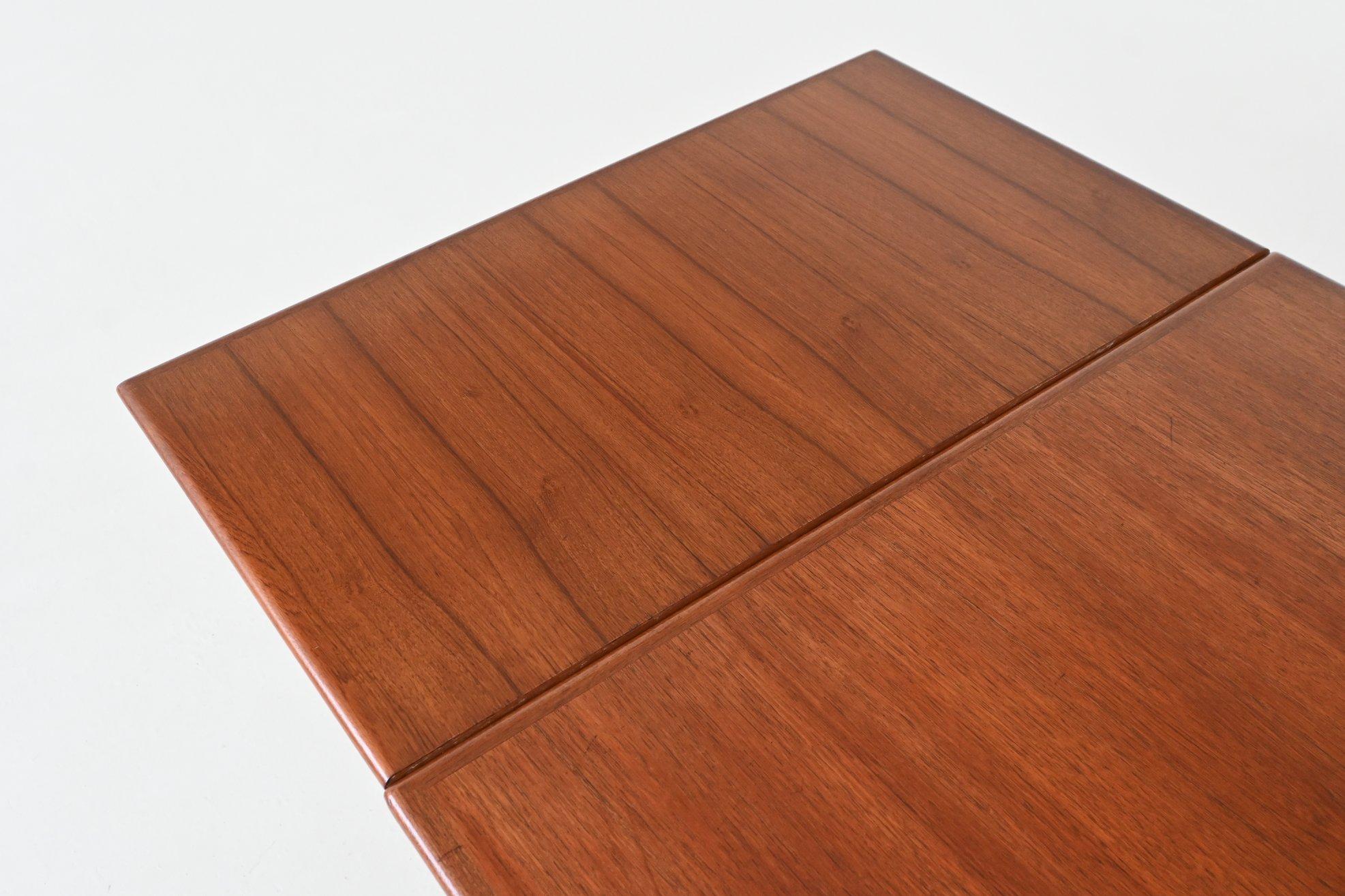 Mesa de comedor extensible escandinava de teca Mediados de siglo Dinamarca 1960 en venta 1