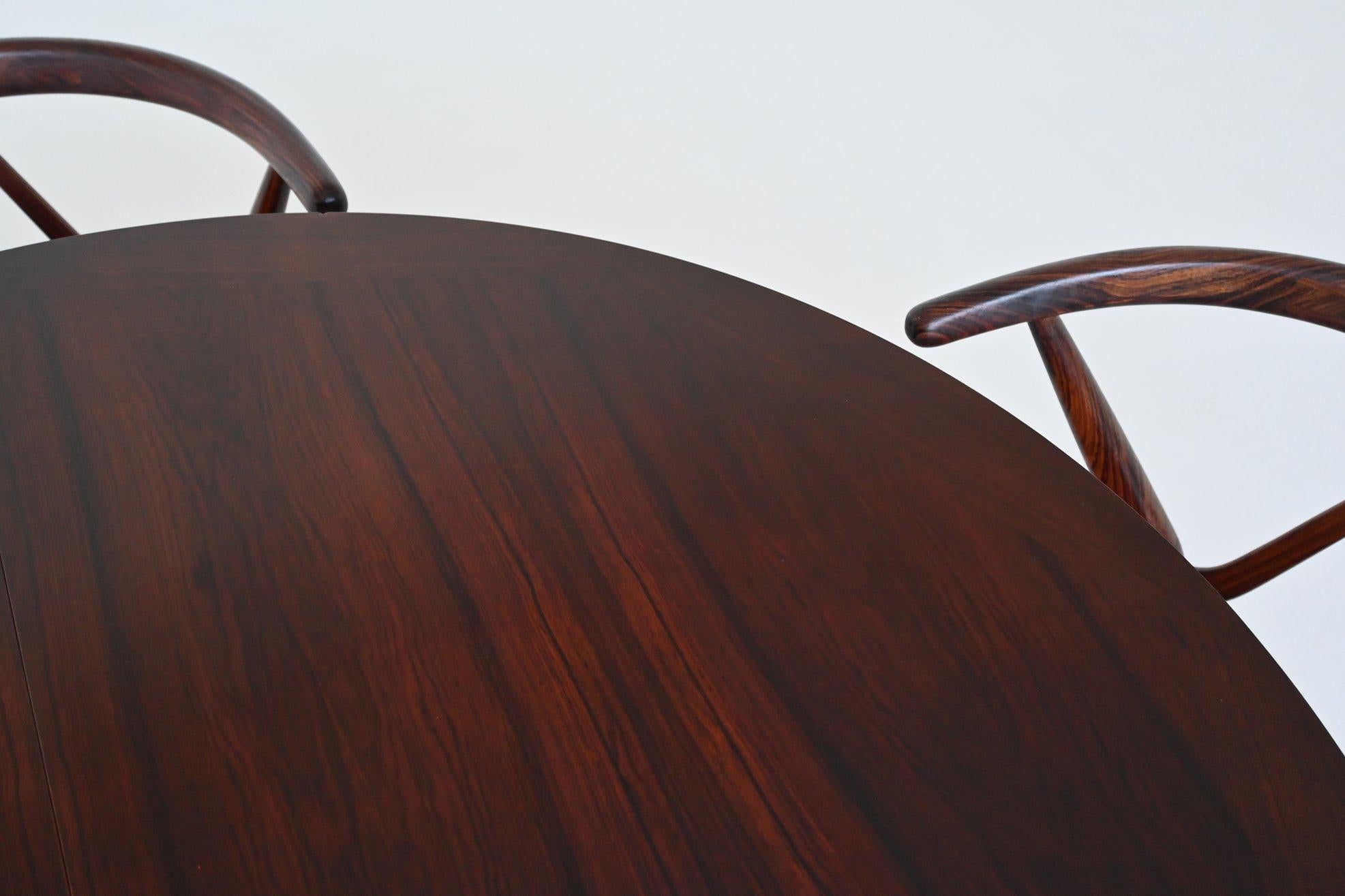 Scandinavian extendable oval shaped dining table rosewood Denmark 1960 7