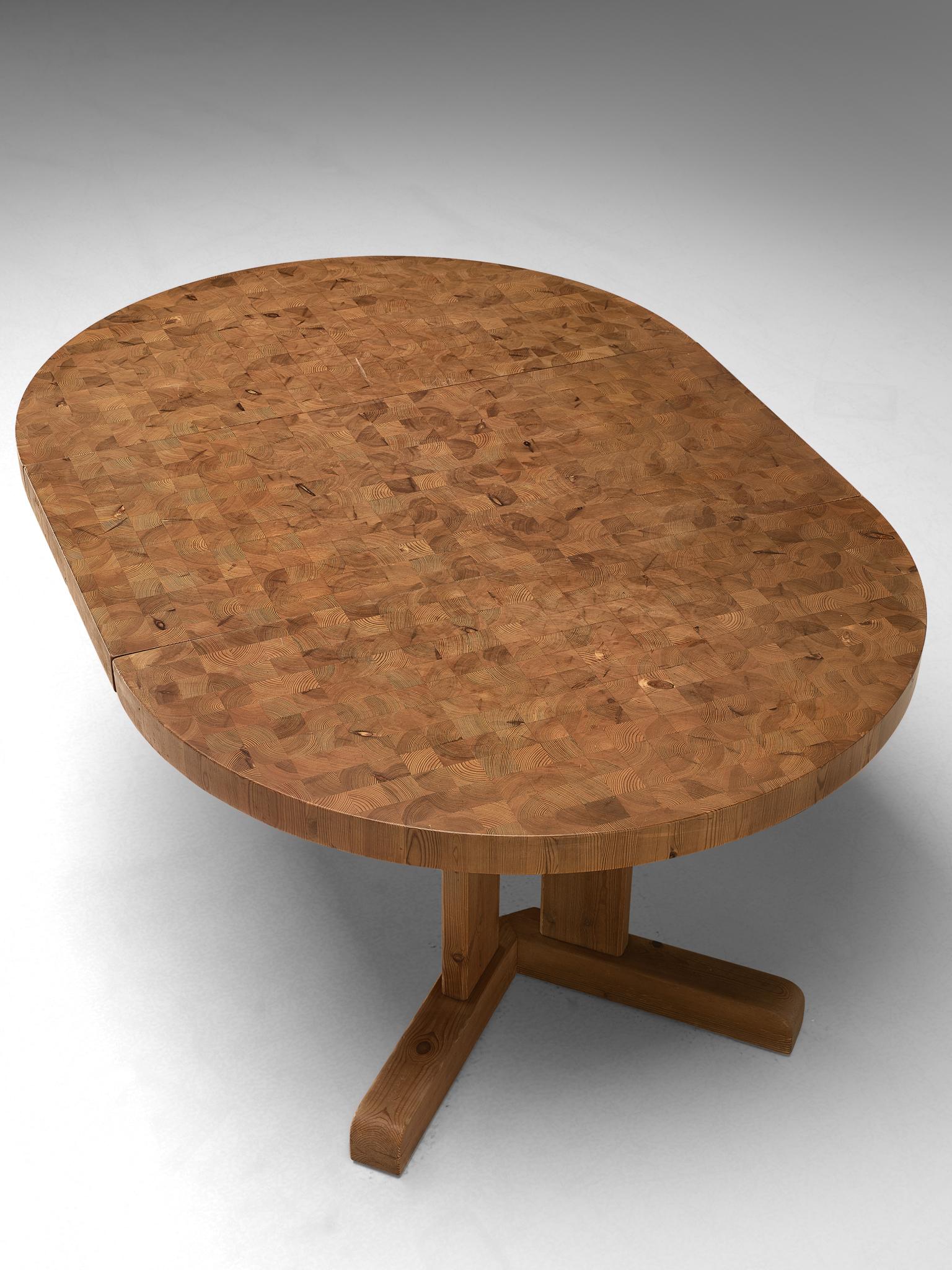 Danish Scandinavian Extendable Pine End-Grain Table