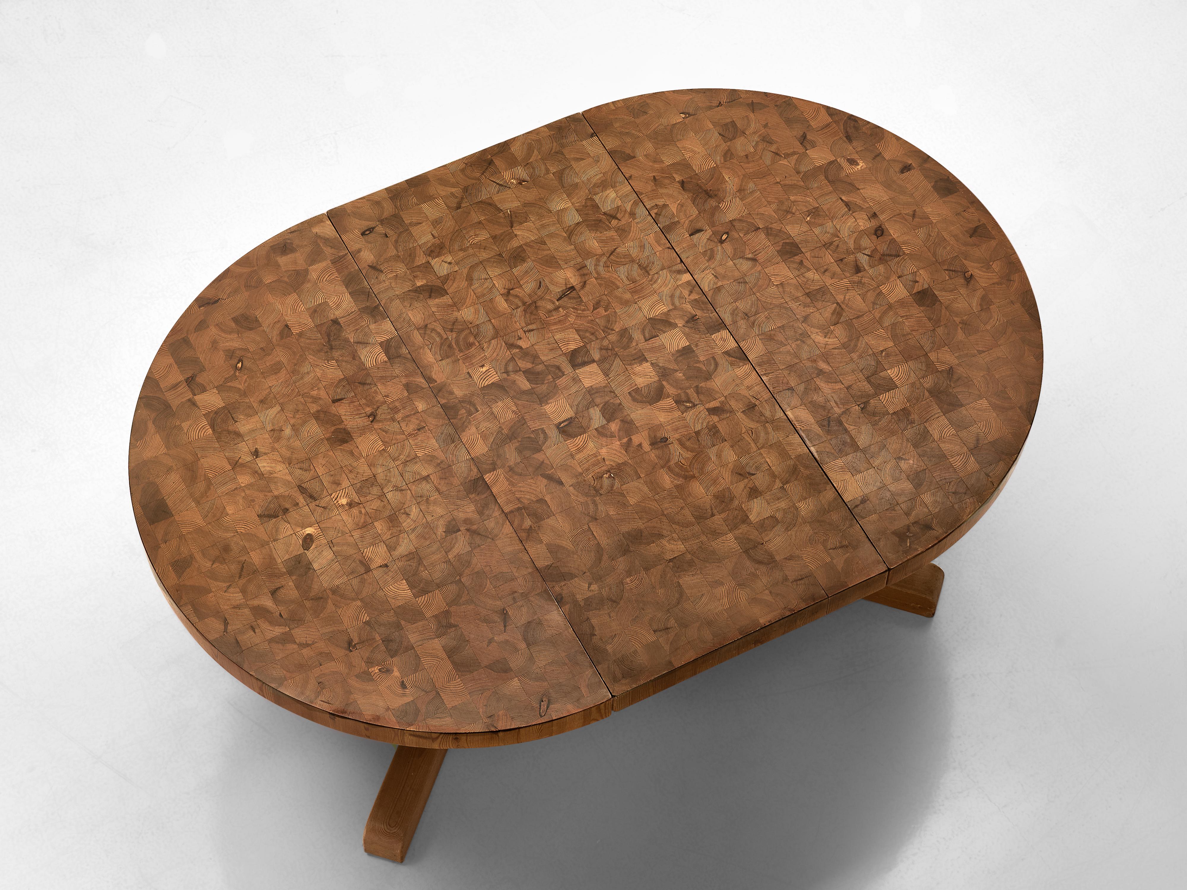 Mid-20th Century Scandinavian Extendable Pine End-Grain Table