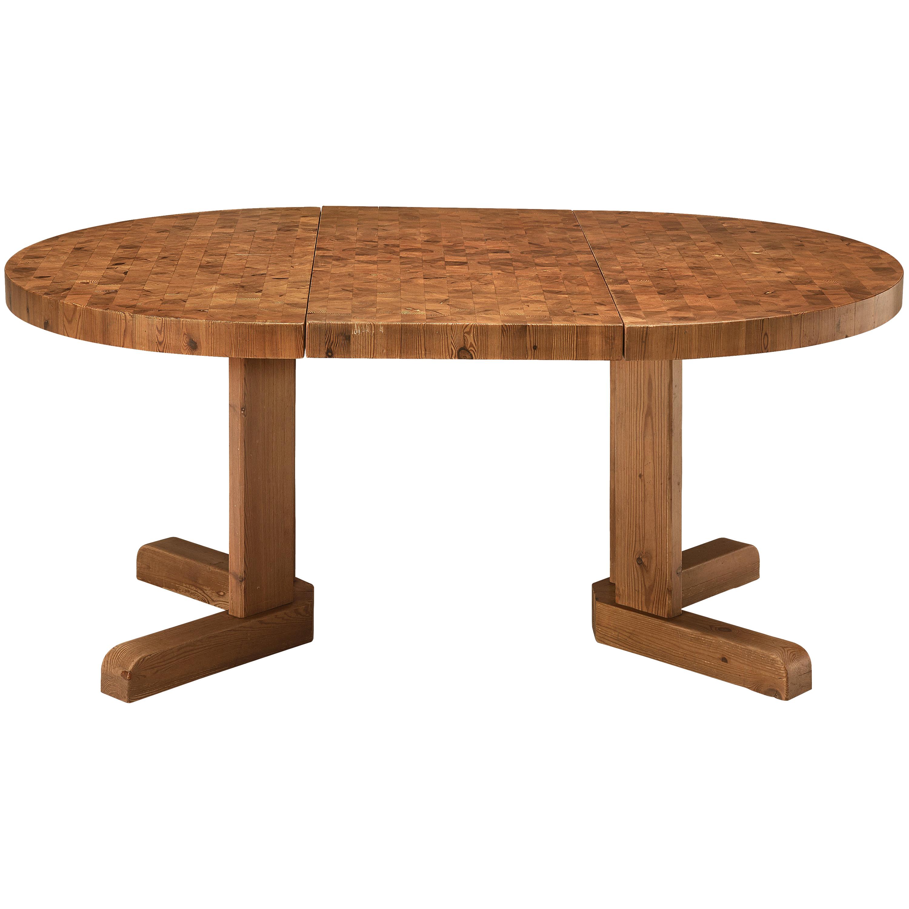 Scandinavian Extendable Pine End-Grain Table