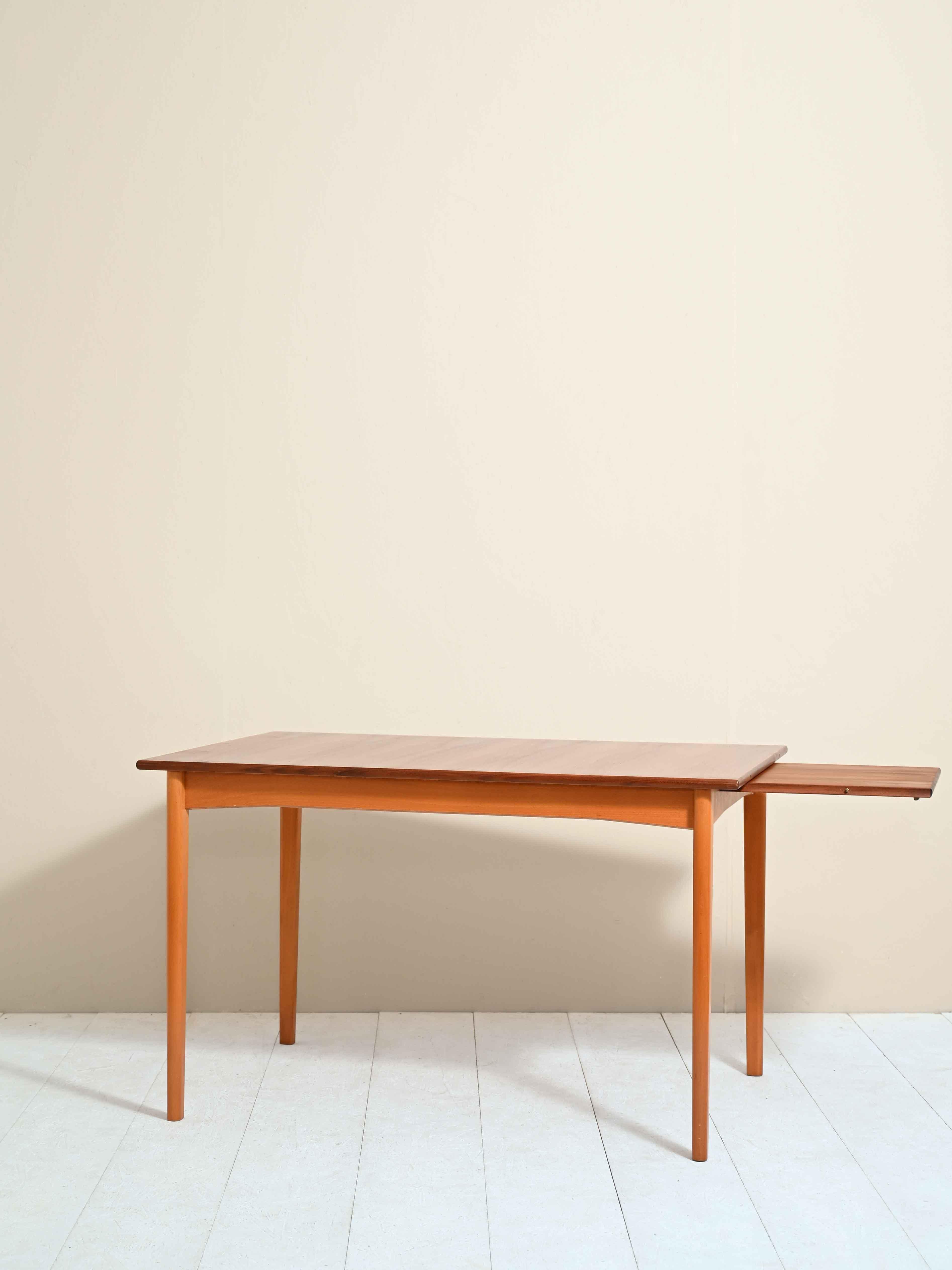 Mid-20th Century Scandinavian Extendable Teak Table with Pull-Out Wing For Sale