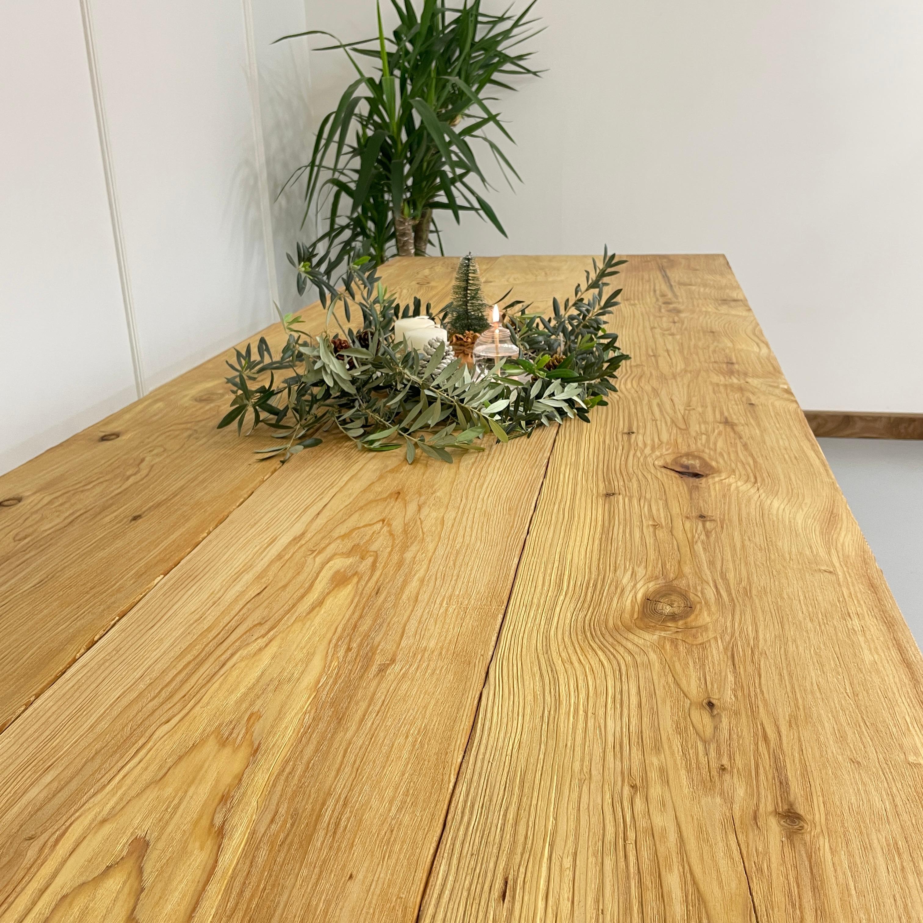 Turkish Scandinavian Farmhouse Dining Table in Solid Cedar Wood For Sale