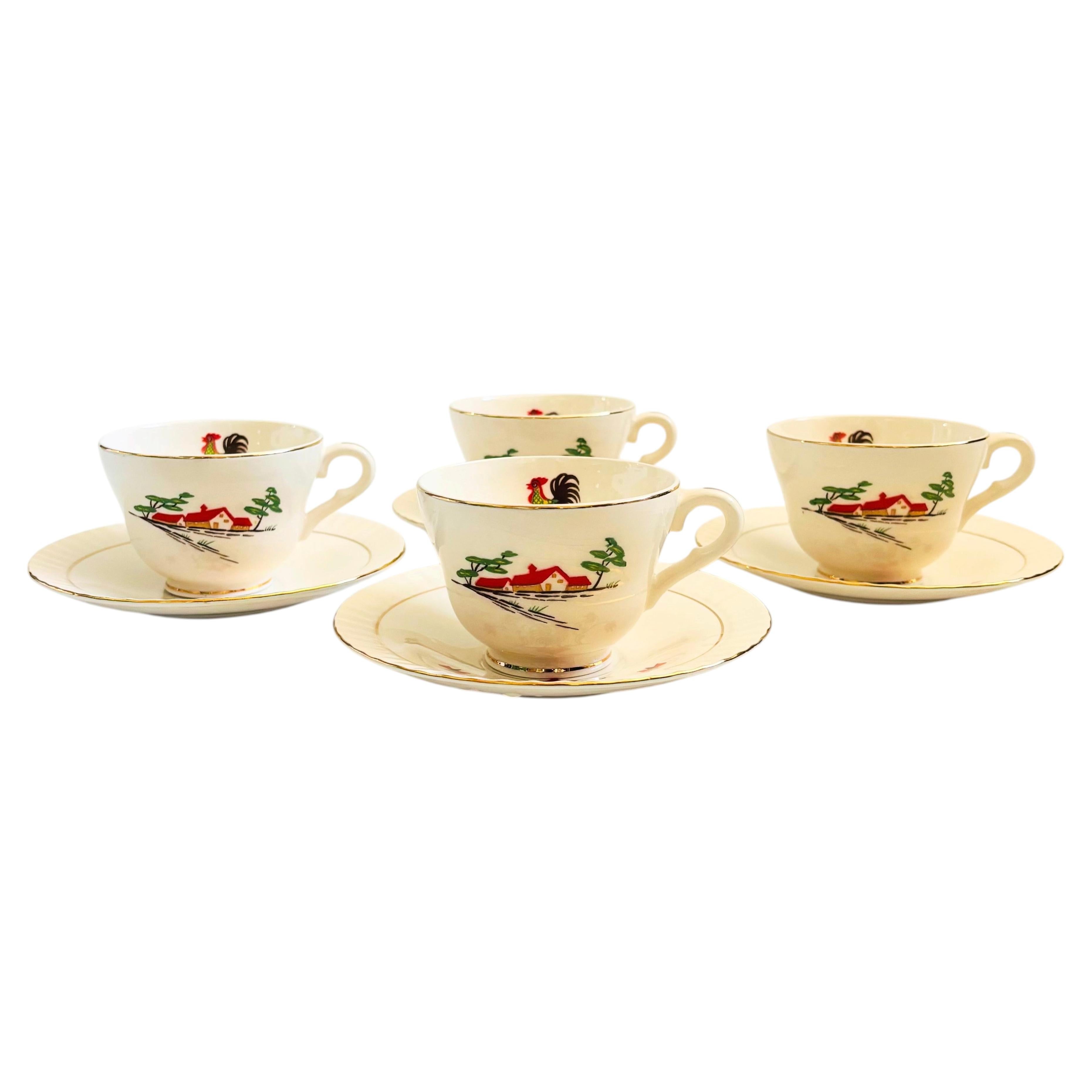 Tazze da tè e piattini in stile rustico scandinavo di Figgjo, Norvegia, set da 4 in vendita