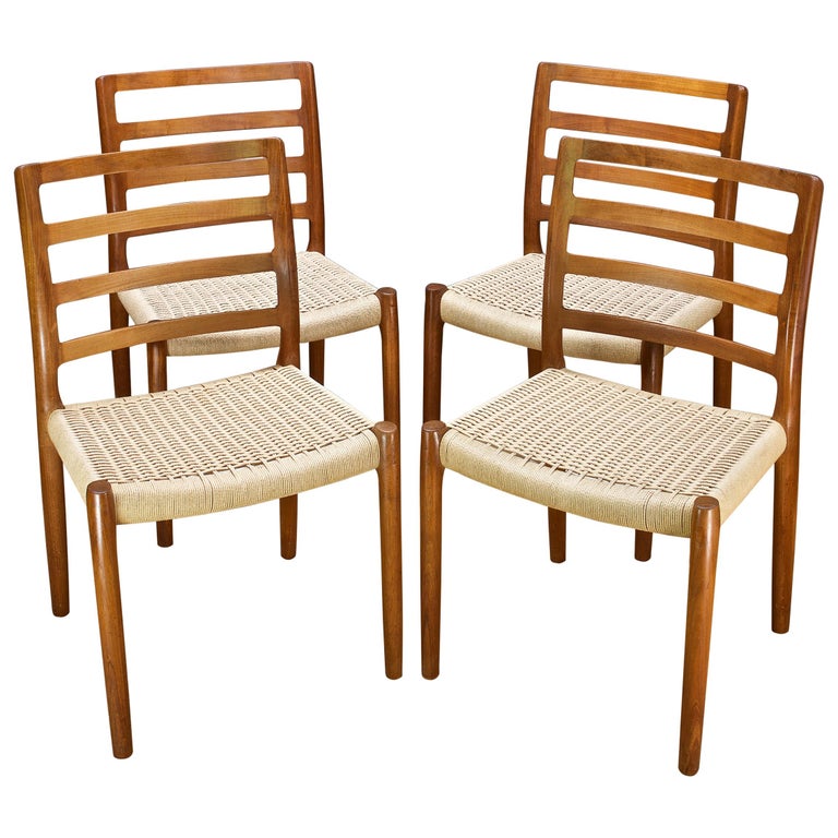 Scandinavian Farmhouse Teak Rope Chairs Midcentury JL Moller Danish Ladder Backs at 1stDibs