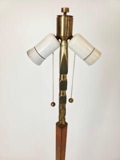 Scandinavian/Finnish Mid-Century Modern Floor Lamp with Handwoven Rattan Shade