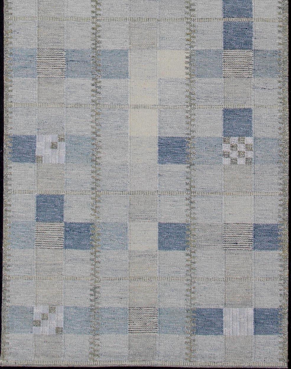 Large Gallery Runner Scandinavian flat-weave with modern design, rug rjk-18841-shb-137-01, country of origin / type: India / Scandinavian flat-weave.

This Scandinavian flat-weave is inspired by the work of Swedish textile designers of the early to