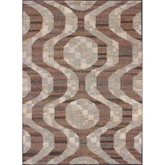 Scandinavian Flat-Weave Rug With Modern Design in Brown, Coffee, Gray, Cream