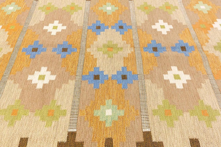 Scandinavian Flat Weave Rug "RE" Signature For Sale at 1stDibs