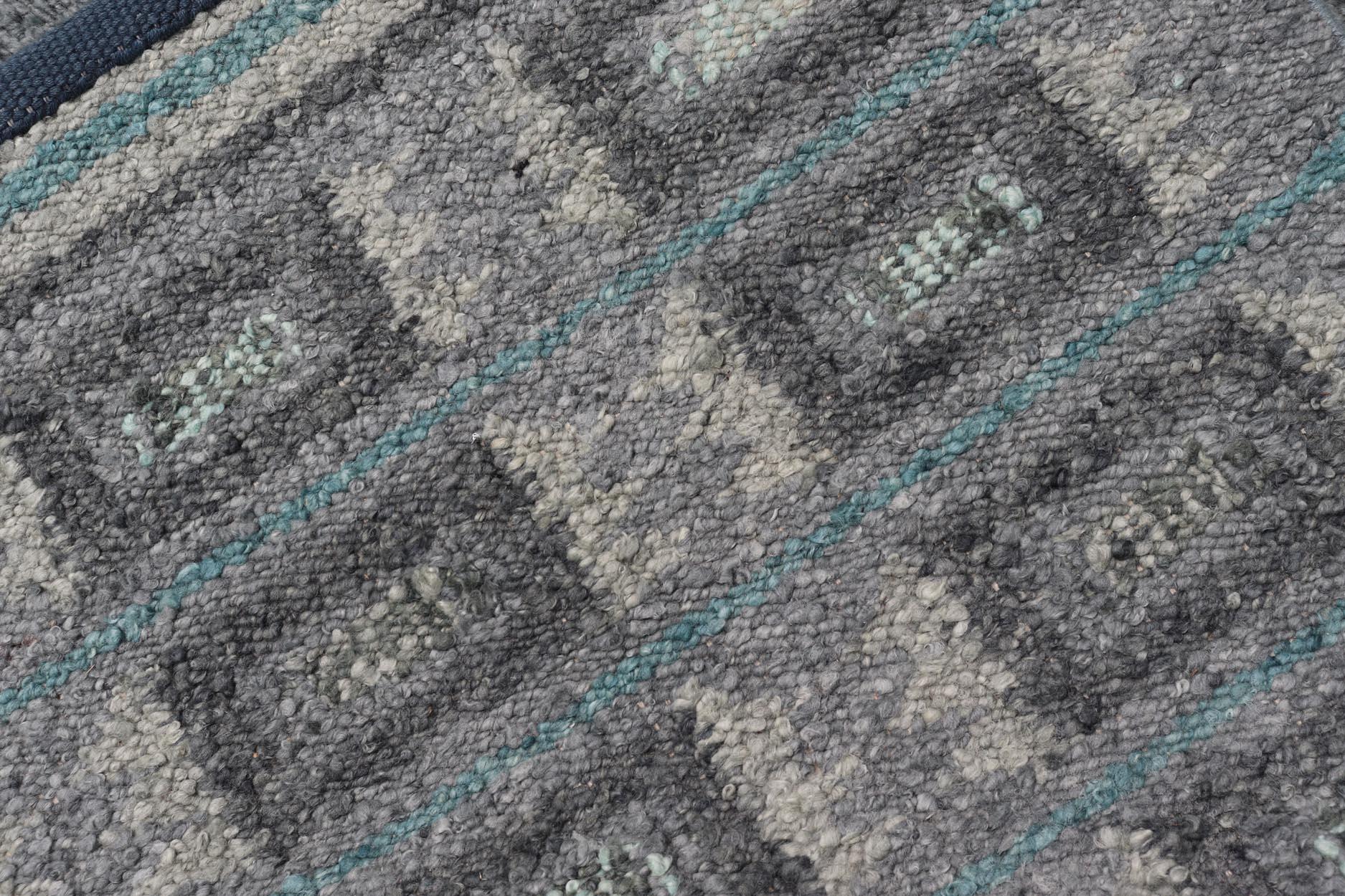 Scandinavian Flat Weave Rug with Geometric Patterns in Cool Grays 4'4 x 5'11 For Sale 2