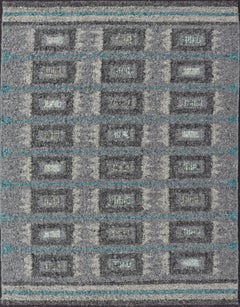 Scandinavian Flat Weave Rug with Geometric Patterns in Cool Grays 4'4 x 5'11