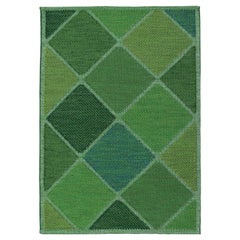 Tappeto scandinavo a trama piatta con motivi geometrici in un verde lussureggiante 4'0 x 6'2