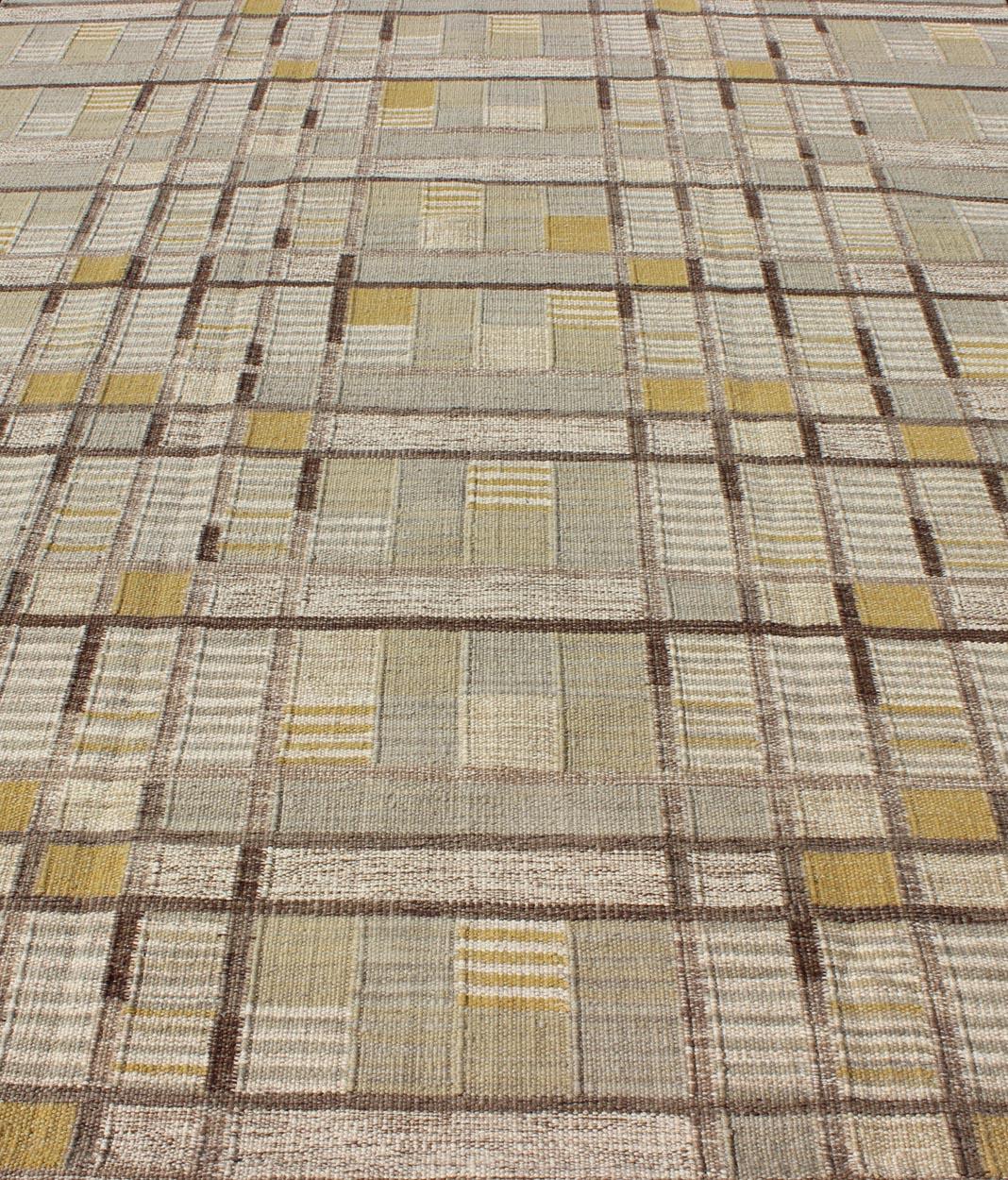 Scandinavian Flat-Weave Rug with Neutral Color Stripe Design 4