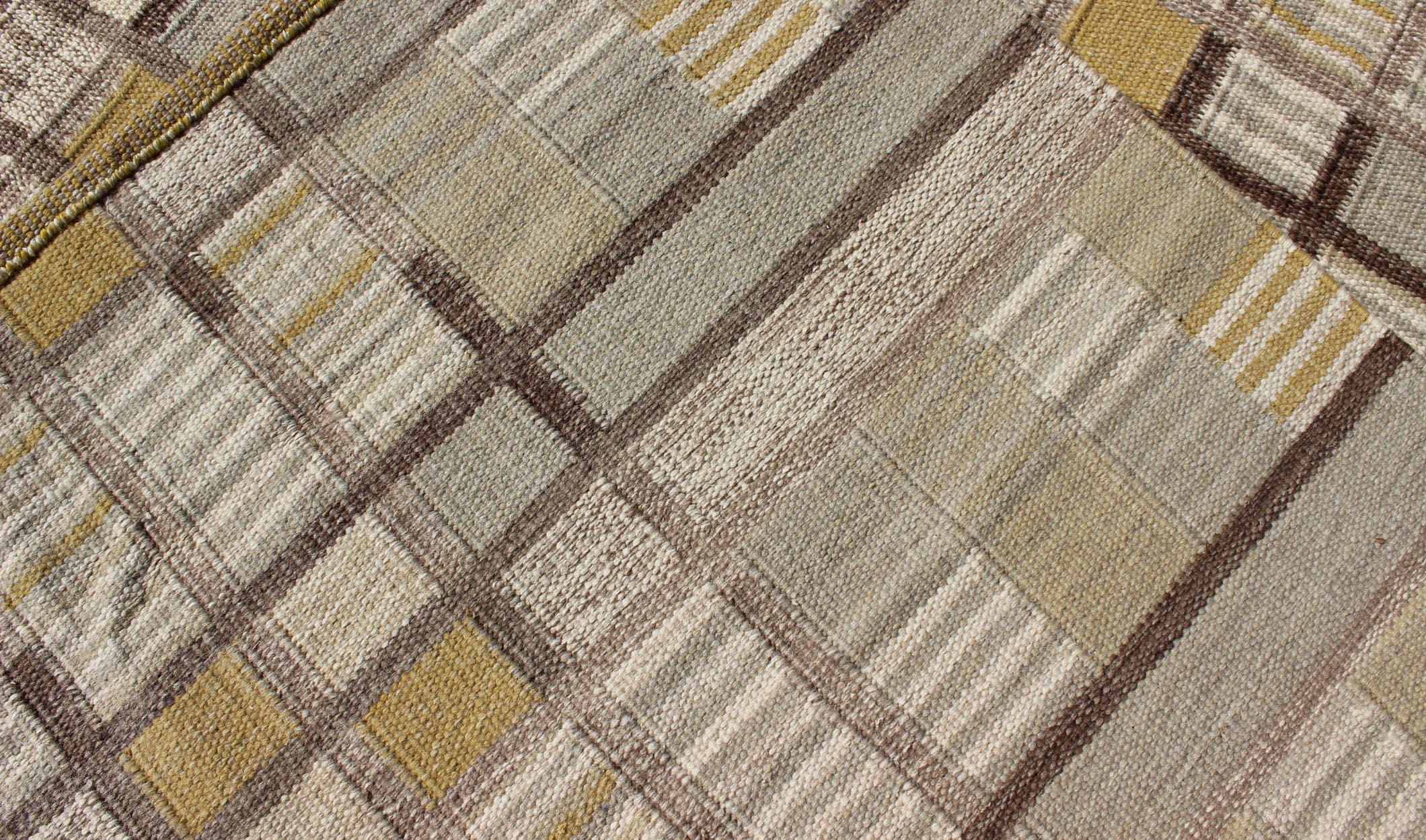 Scandinavian Flat-Weave Rug with Neutral Color Stripe Design 5