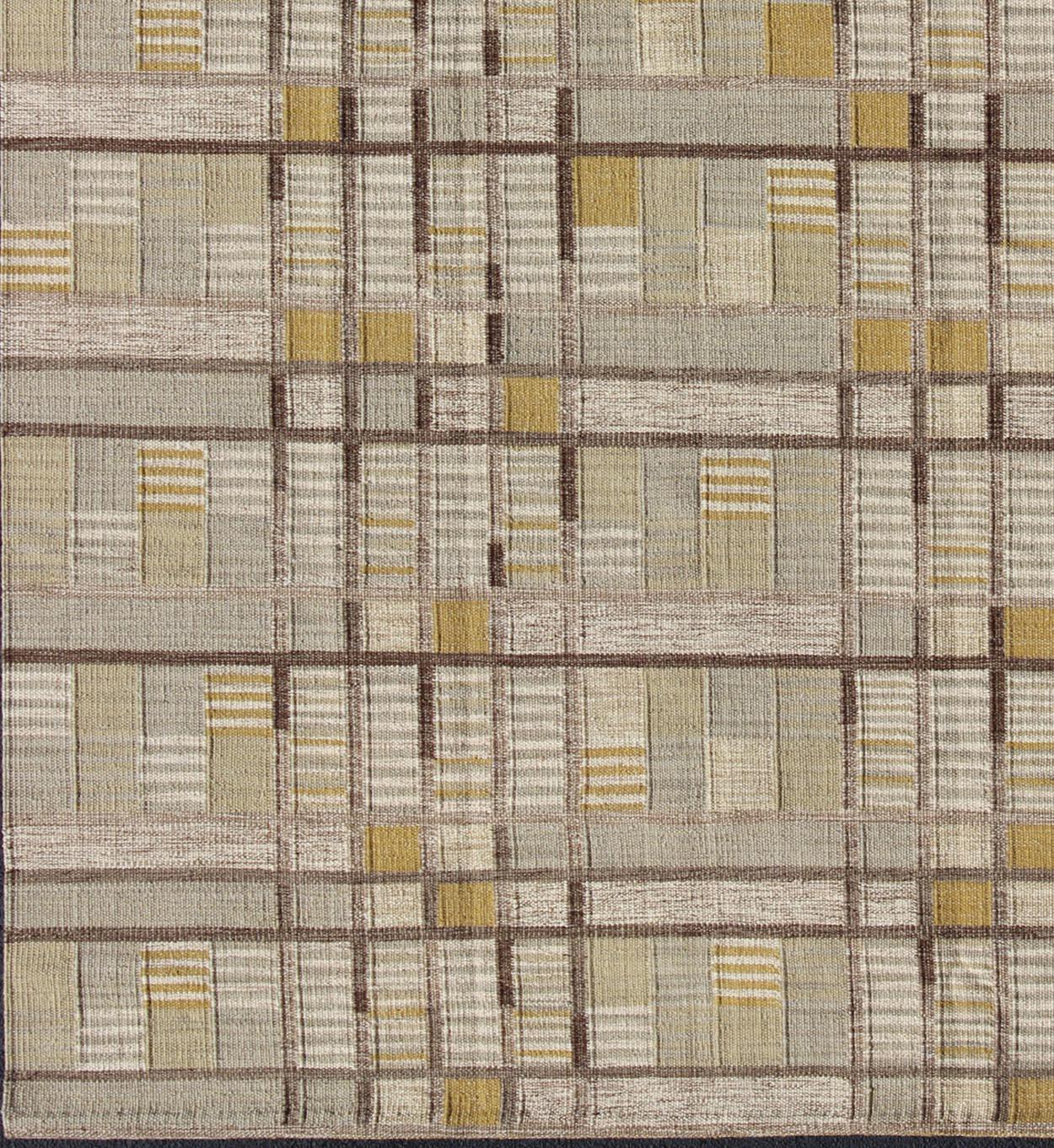 Scandinavian flat-weave rug with neutral color stripe design, rug rjk-16218-shb-086-01, country of origin / type: Scandinavia / Scandinavian Modern.

This modern Scandinavian design flat-weave rug is inspired by the work of Swedish textile designers
