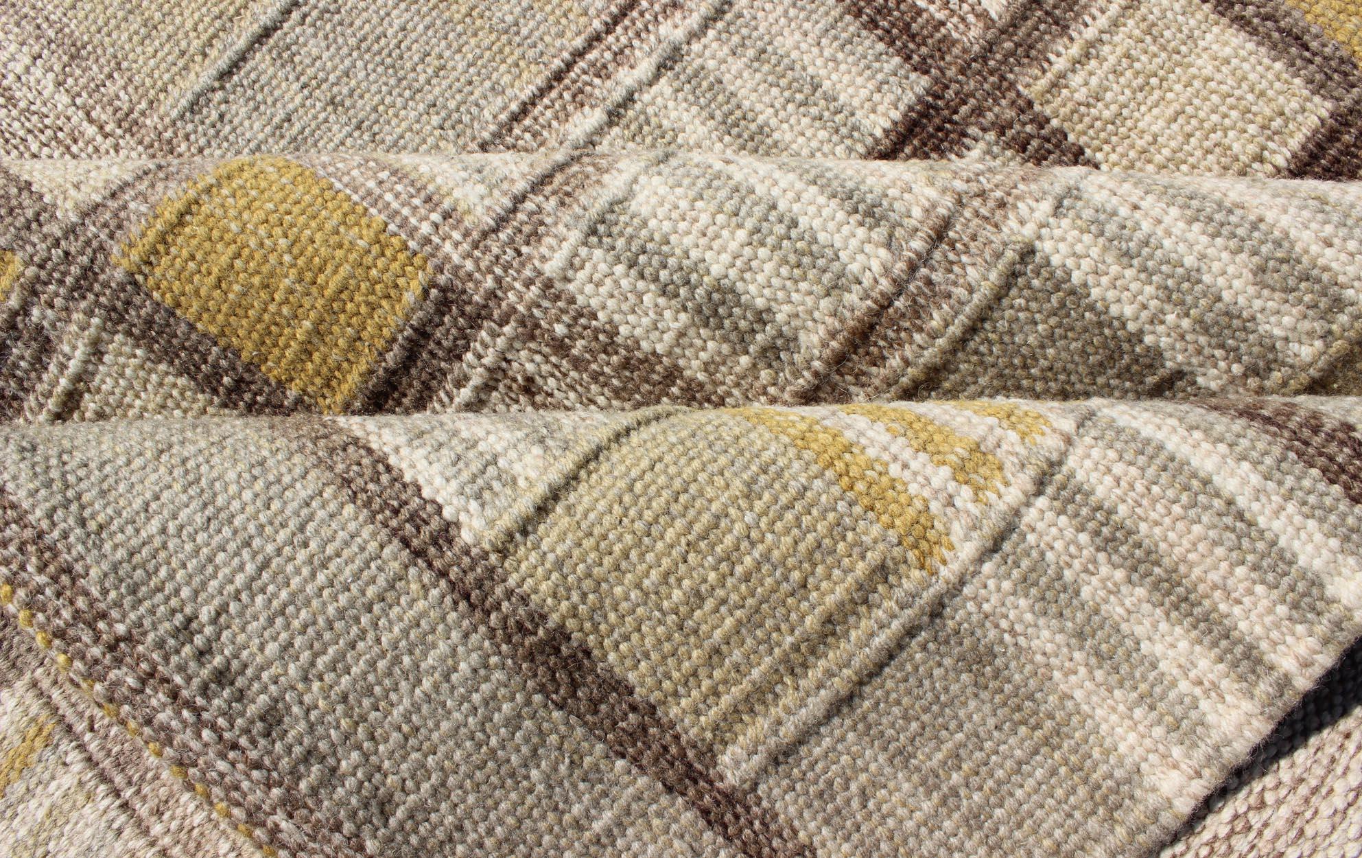 Scandinavian Flat-Weave Rug with Neutral Color Stripe Design In Excellent Condition In Atlanta, GA