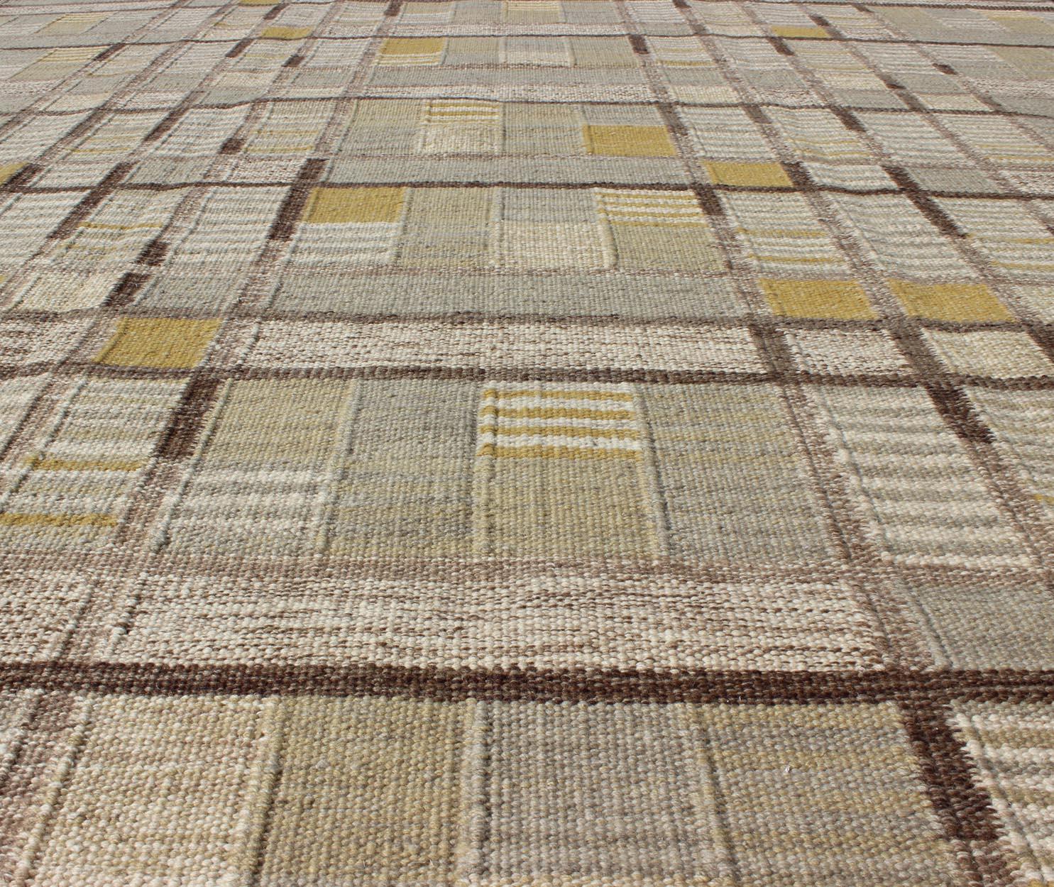 Contemporary Scandinavian Flat-Weave Rug with Neutral Color Stripe Design