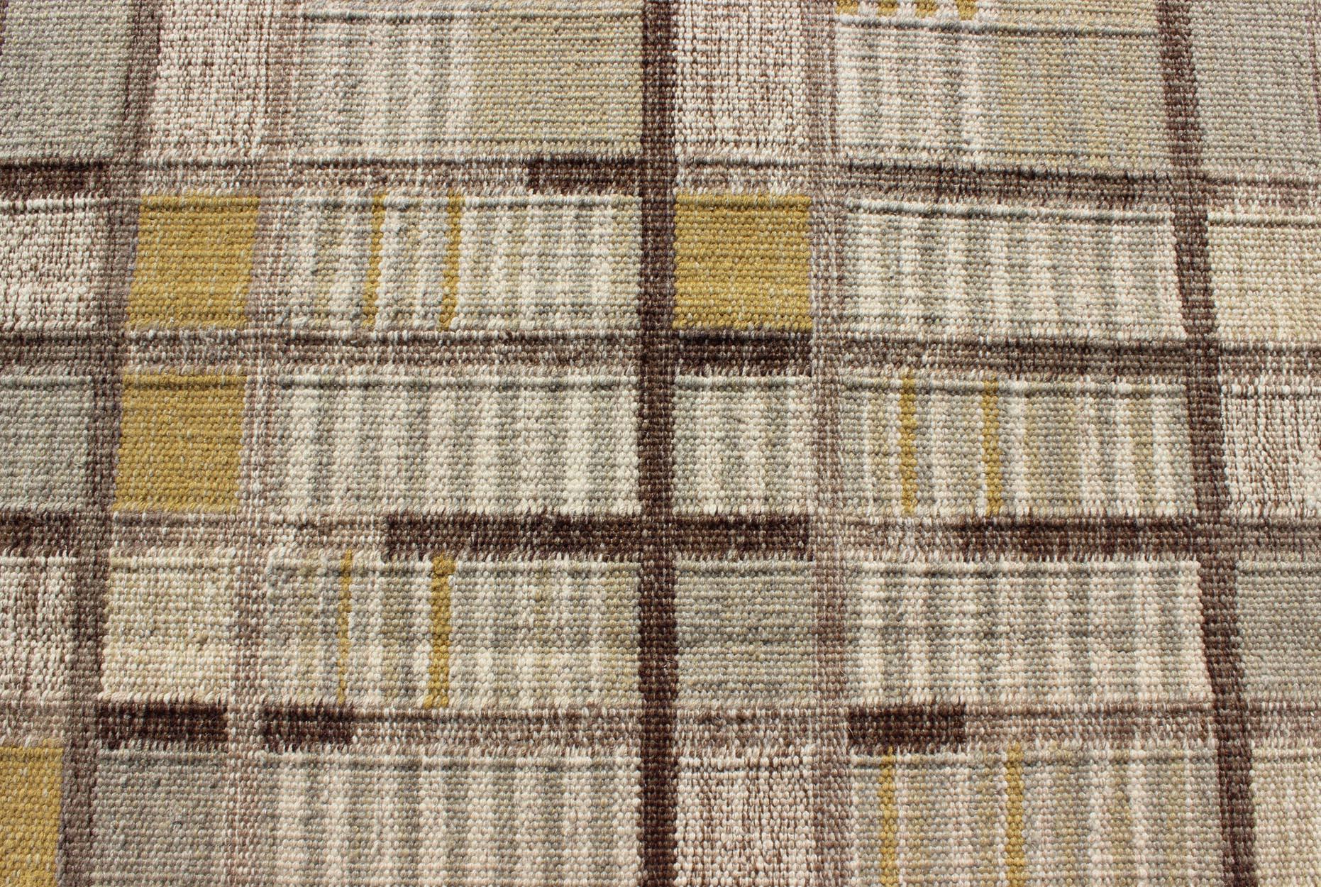 Scandinavian Flat-Weave Rug with Neutral Color Stripe Design 1
