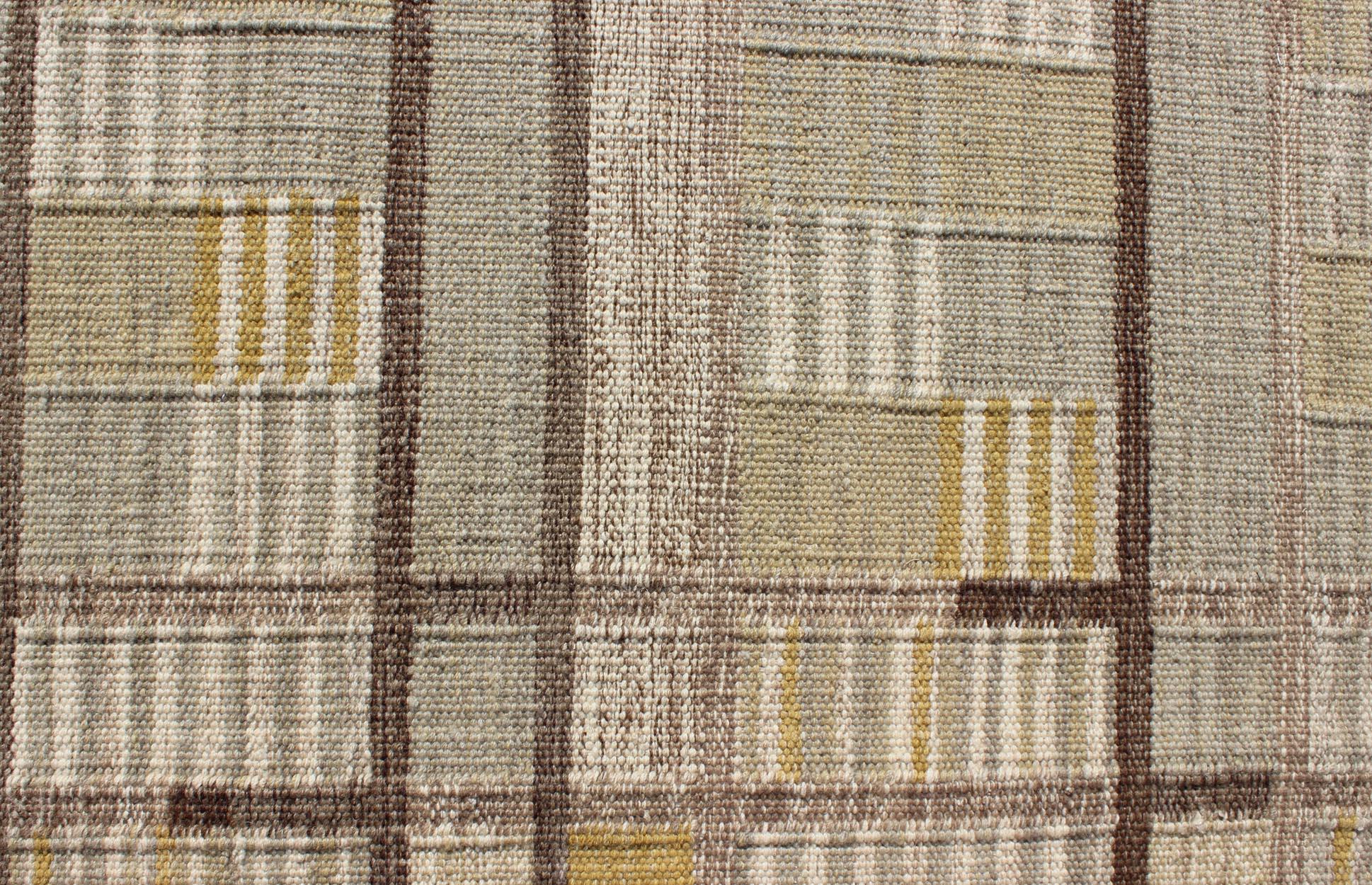 Scandinavian Flat-Weave Rug with Neutral Color Stripe Design 2