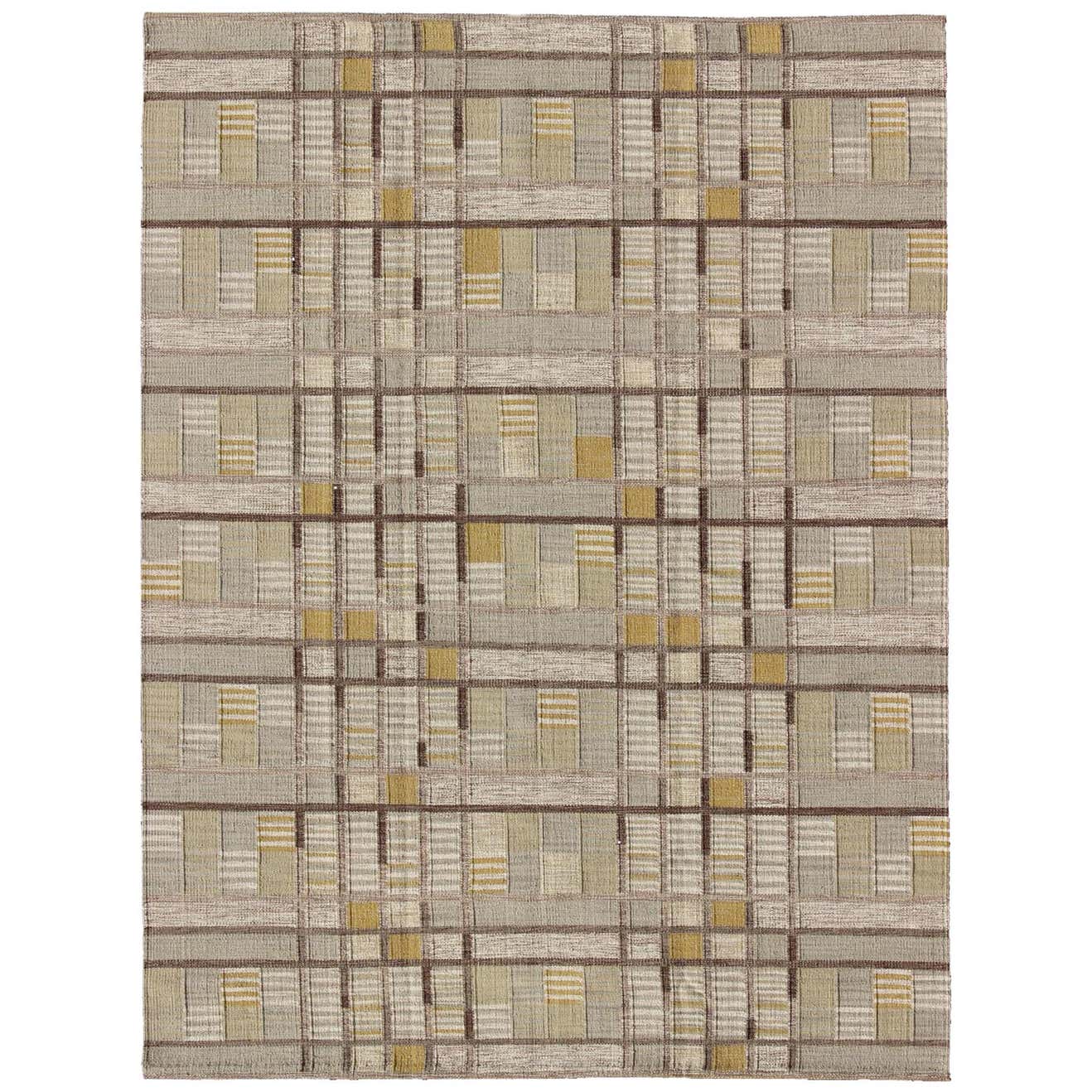 Scandinavian Flat-Weave Rug with Neutral Color Stripe Design For Sale ...