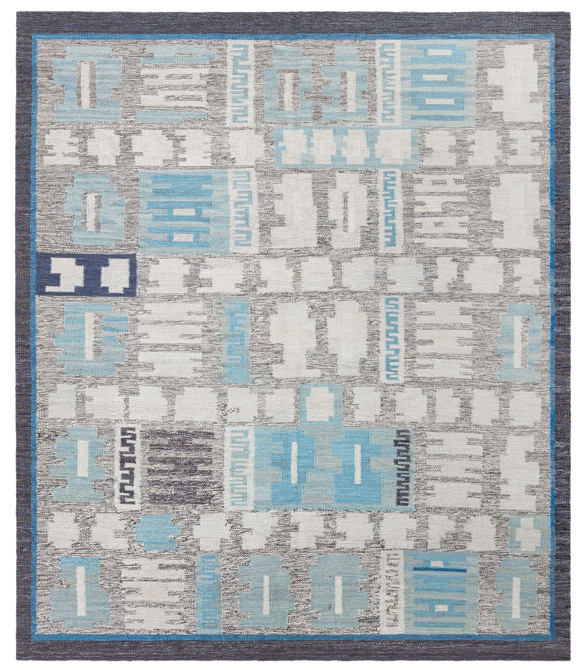 Scandinavian Flatweave Geometric Light Gray Wool Rug by Doris Leslie Blau