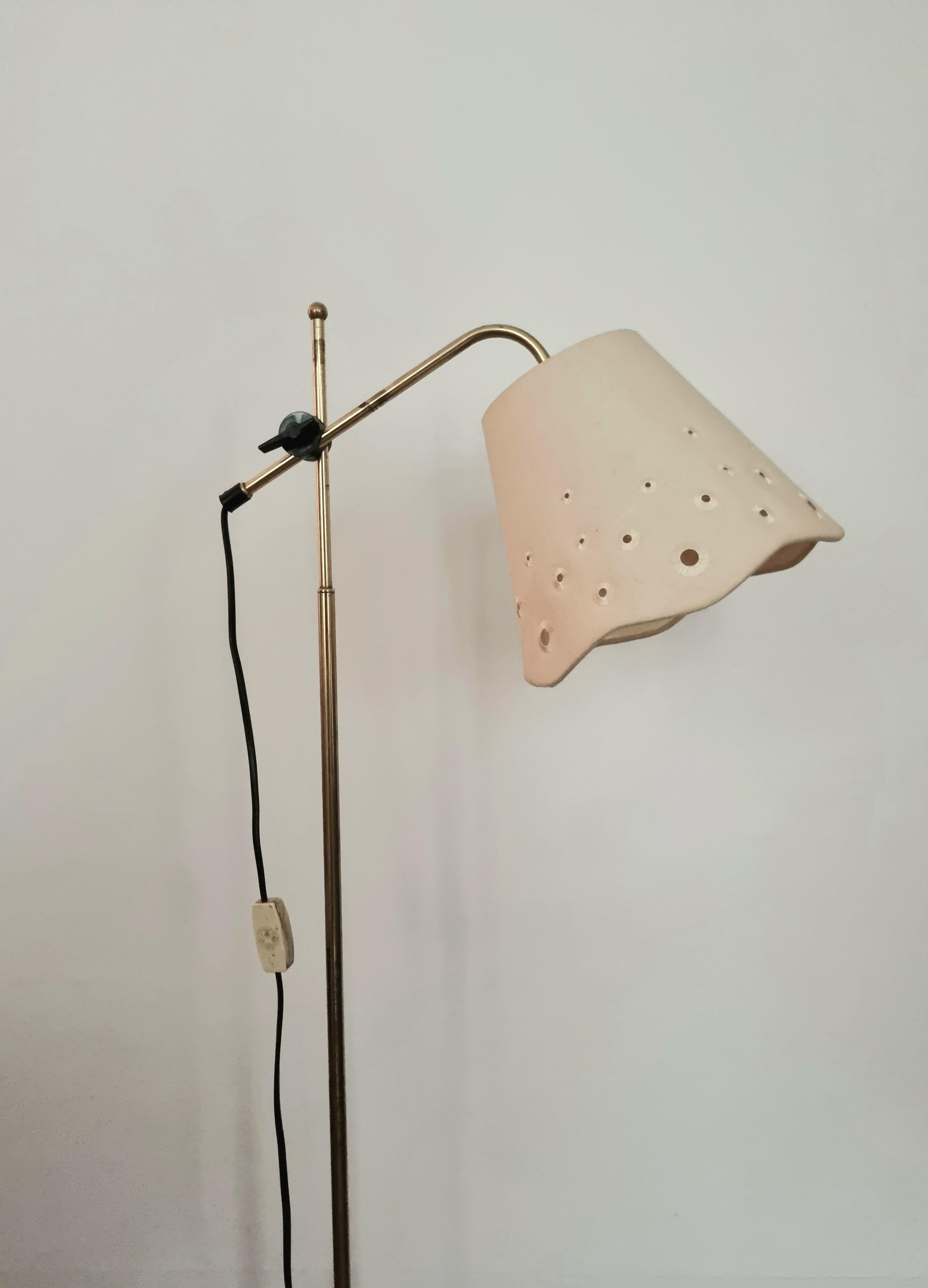 Plastic Scandinavian Floor Lamp, Brass with Cast Iron Base, Sweden, Mid-Century Modern