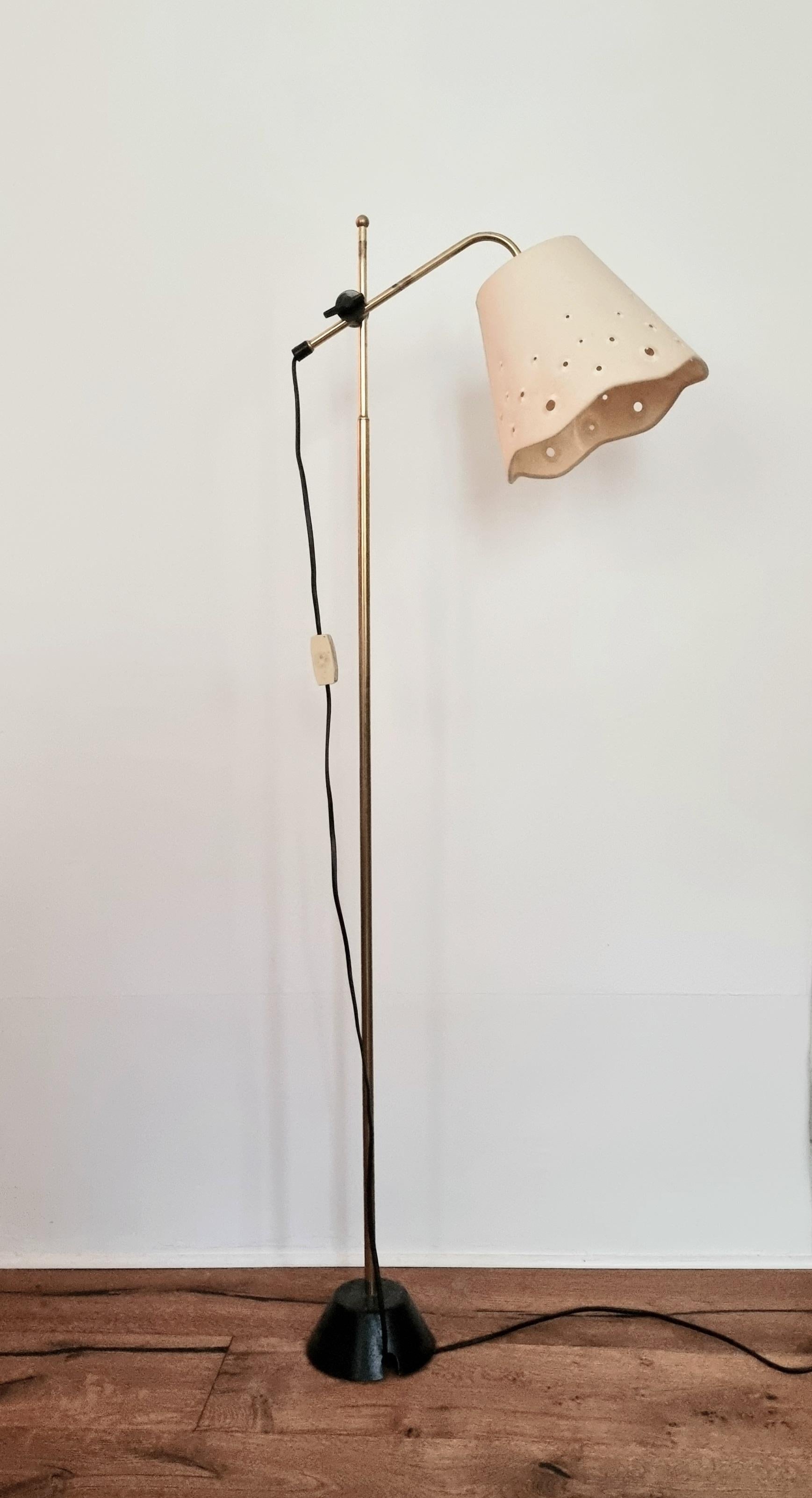 Scandinavian Floor Lamp, Brass with Cast Iron Base, Sweden, Mid-Century Modern 1