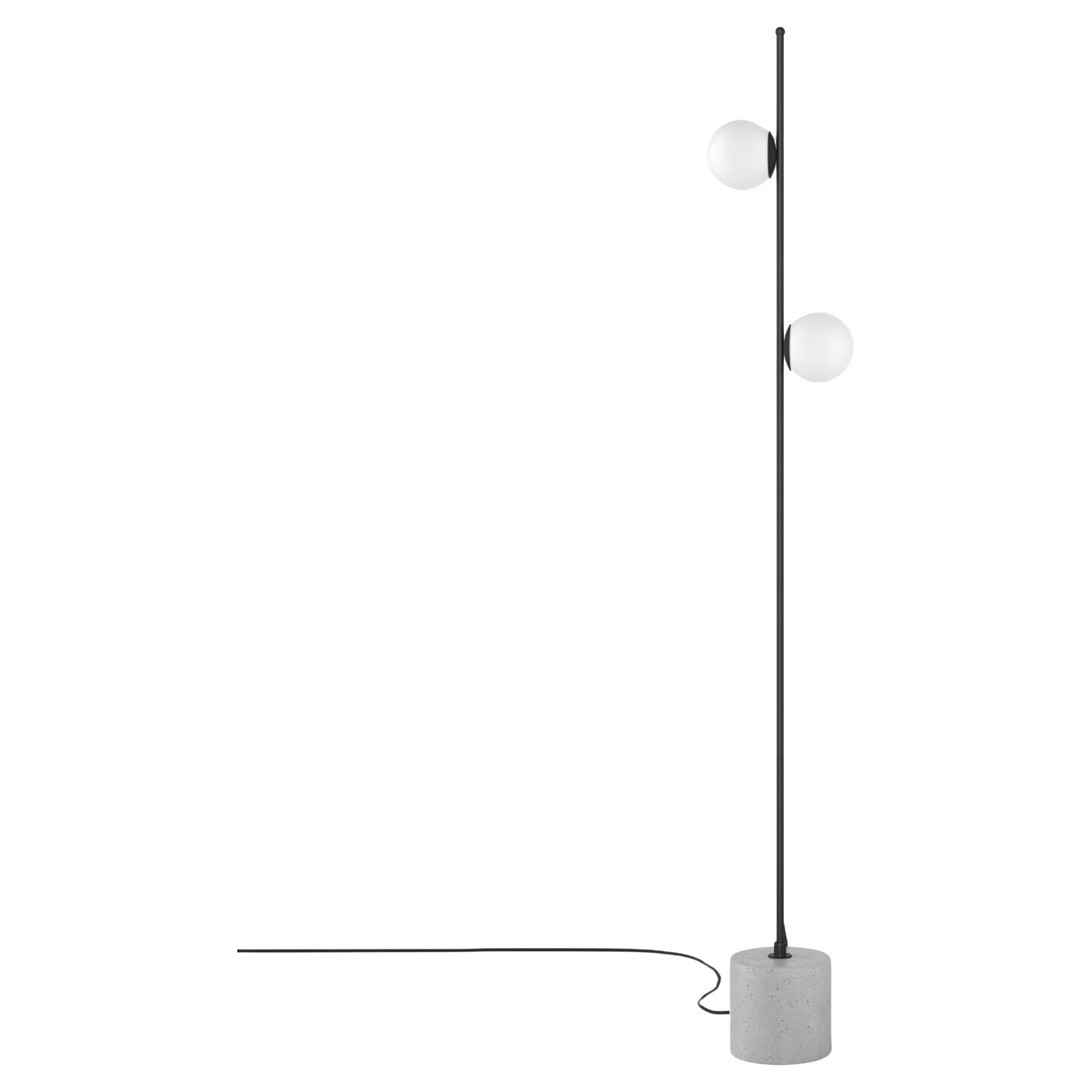 Scandinavian Floor Lamp “Bubble”, Modern Steel Lighting With Glass, Concrete