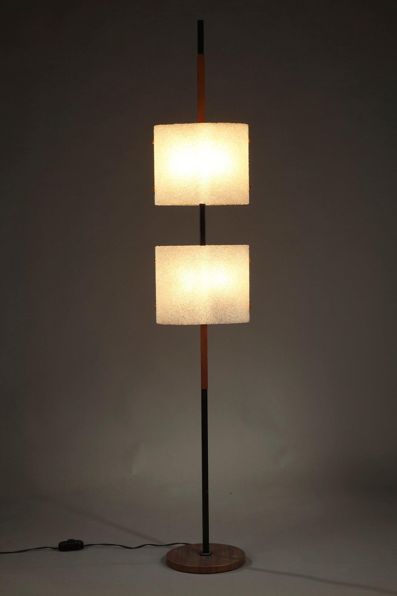 Scandinavian Floor Lamp in Black Lacquered Steel and Teak with Two Granite Persp For Sale 9