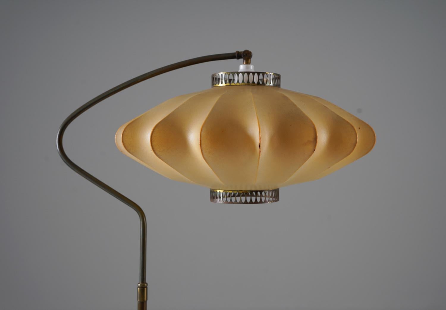 Scandinavian Modern Scandinavian Floor Lamp in Brass with Cocoon Shade