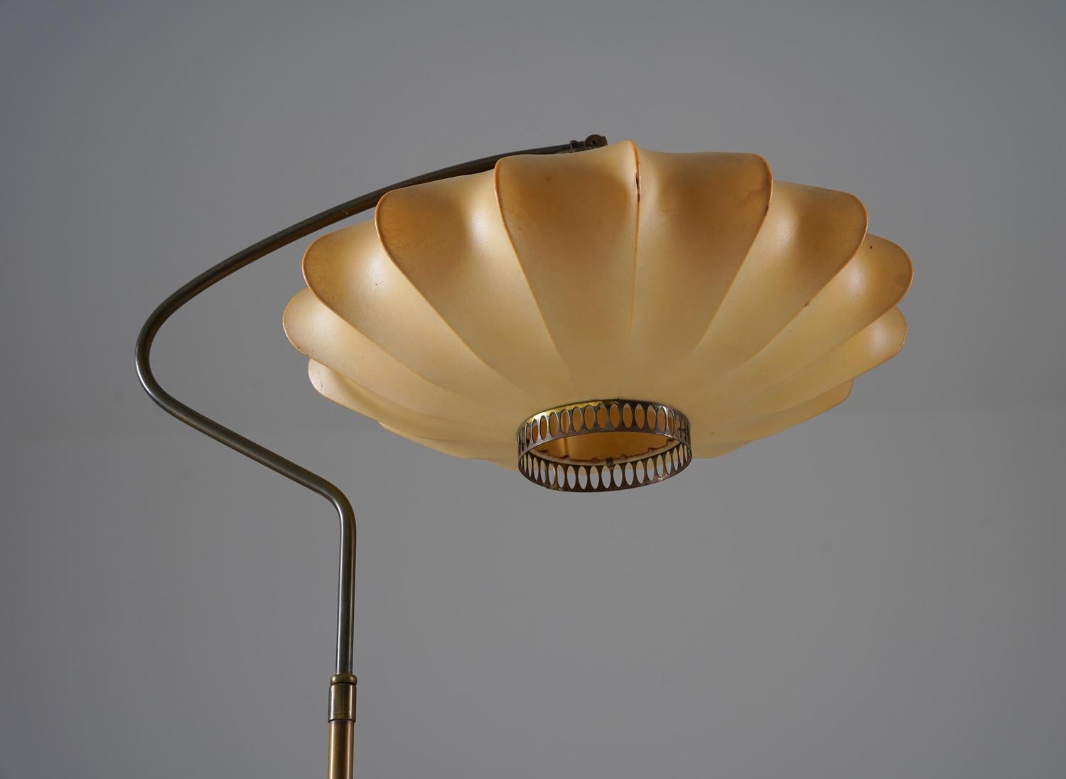 Danish Scandinavian Floor Lamp in Brass with Cocoon Shade