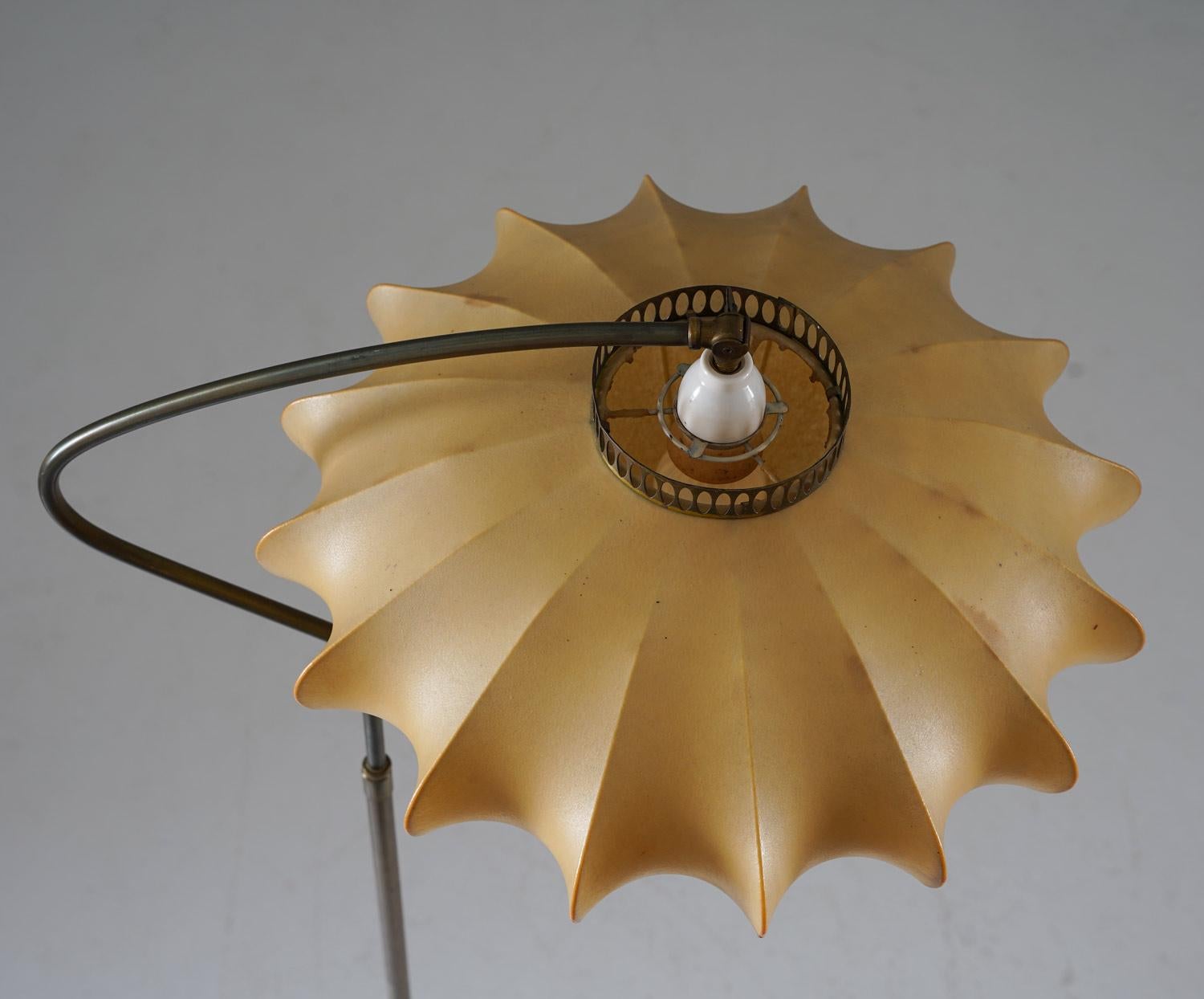 Scandinavian Floor Lamp in Brass with Cocoon Shade In Good Condition In Karlstad, SE