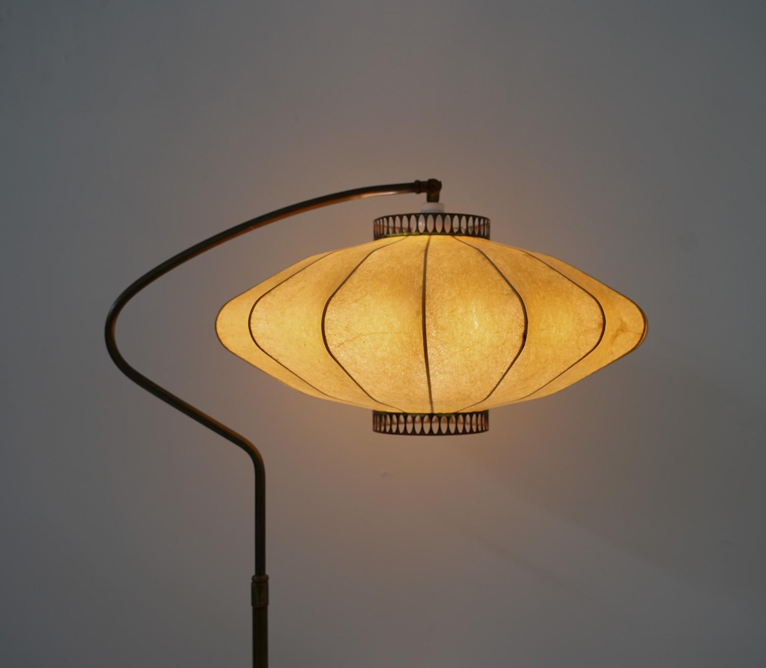 Scandinavian Floor Lamp in Brass with Cocoon Shade 2