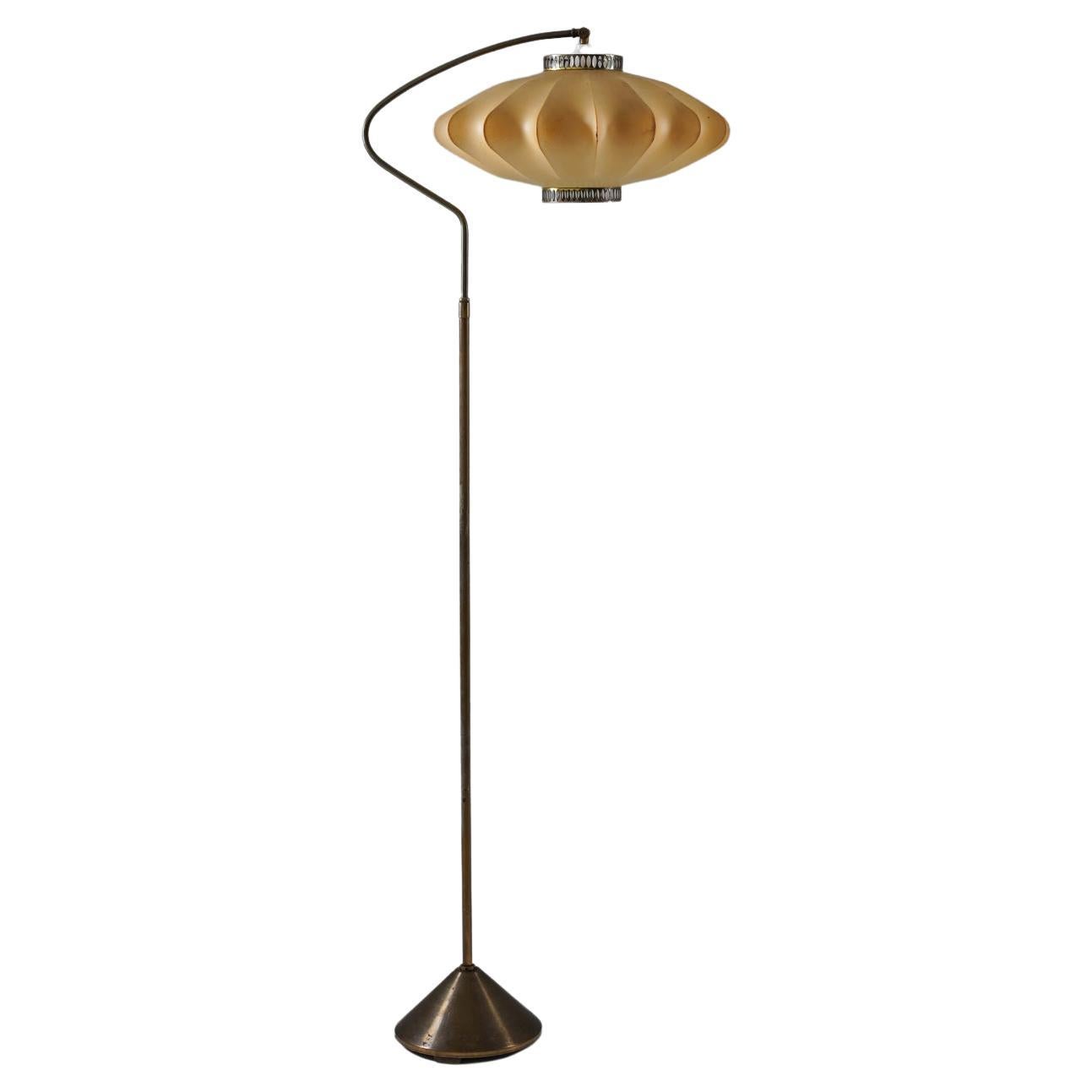 Scandinavian Floor Lamp in Brass with Cocoon Shade