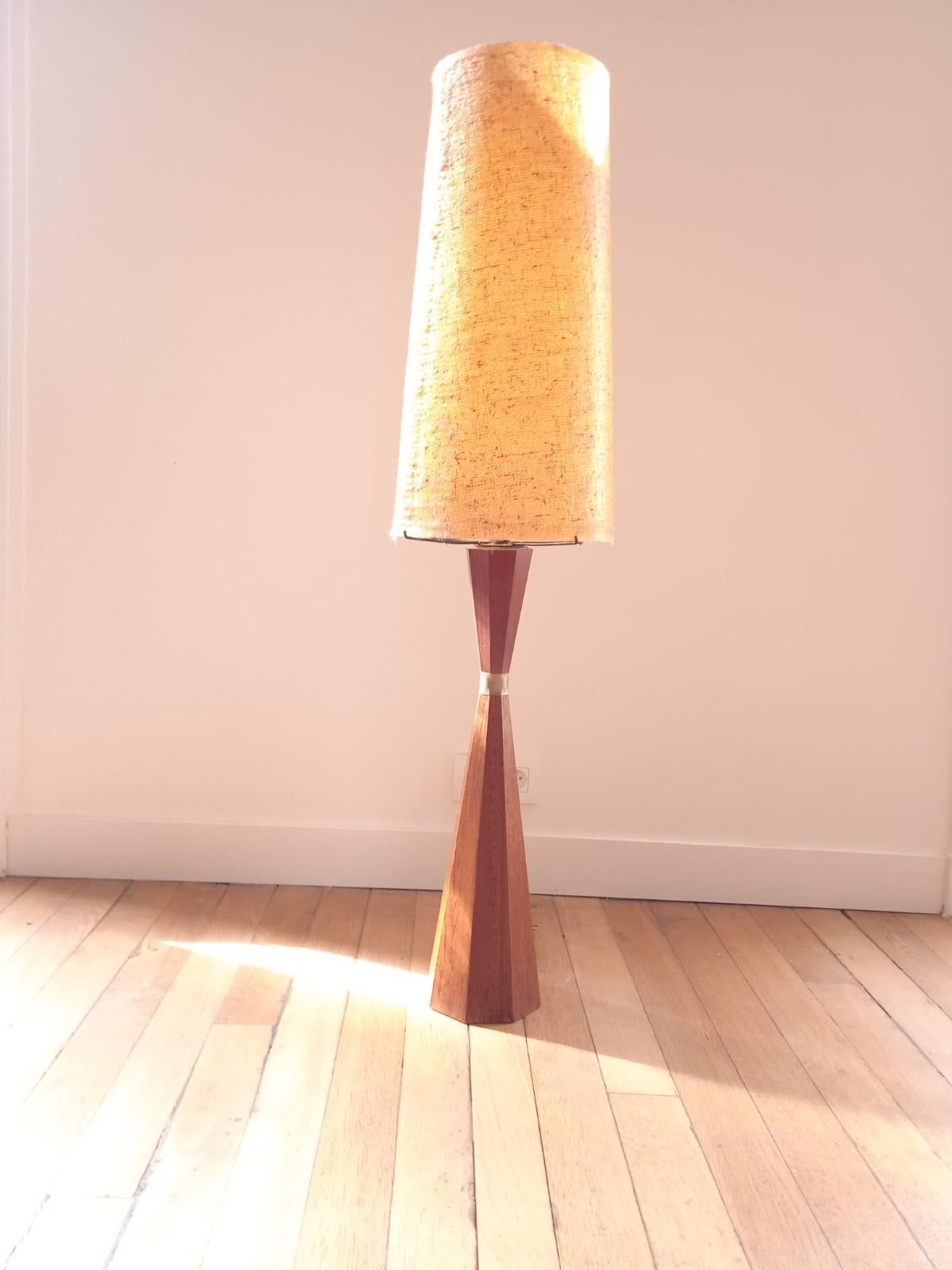 Scandinavian Floor Lamp in Rosewood and Resin Lampshade 1960 11