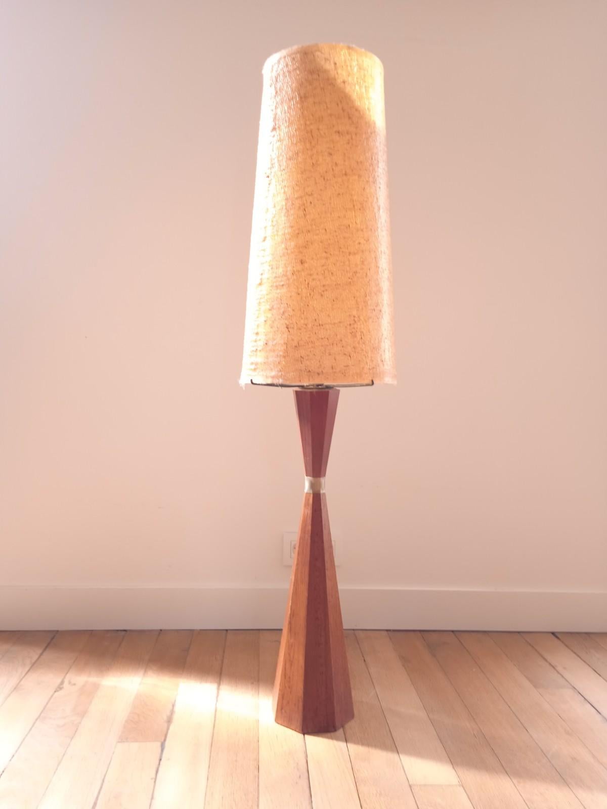 Scandinavian Floor Lamp in Rosewood and Resin Lampshade 1960 12