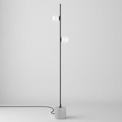 Lampada da terra scandinava, illuminazione moderna in acciaio con vetro, cemento