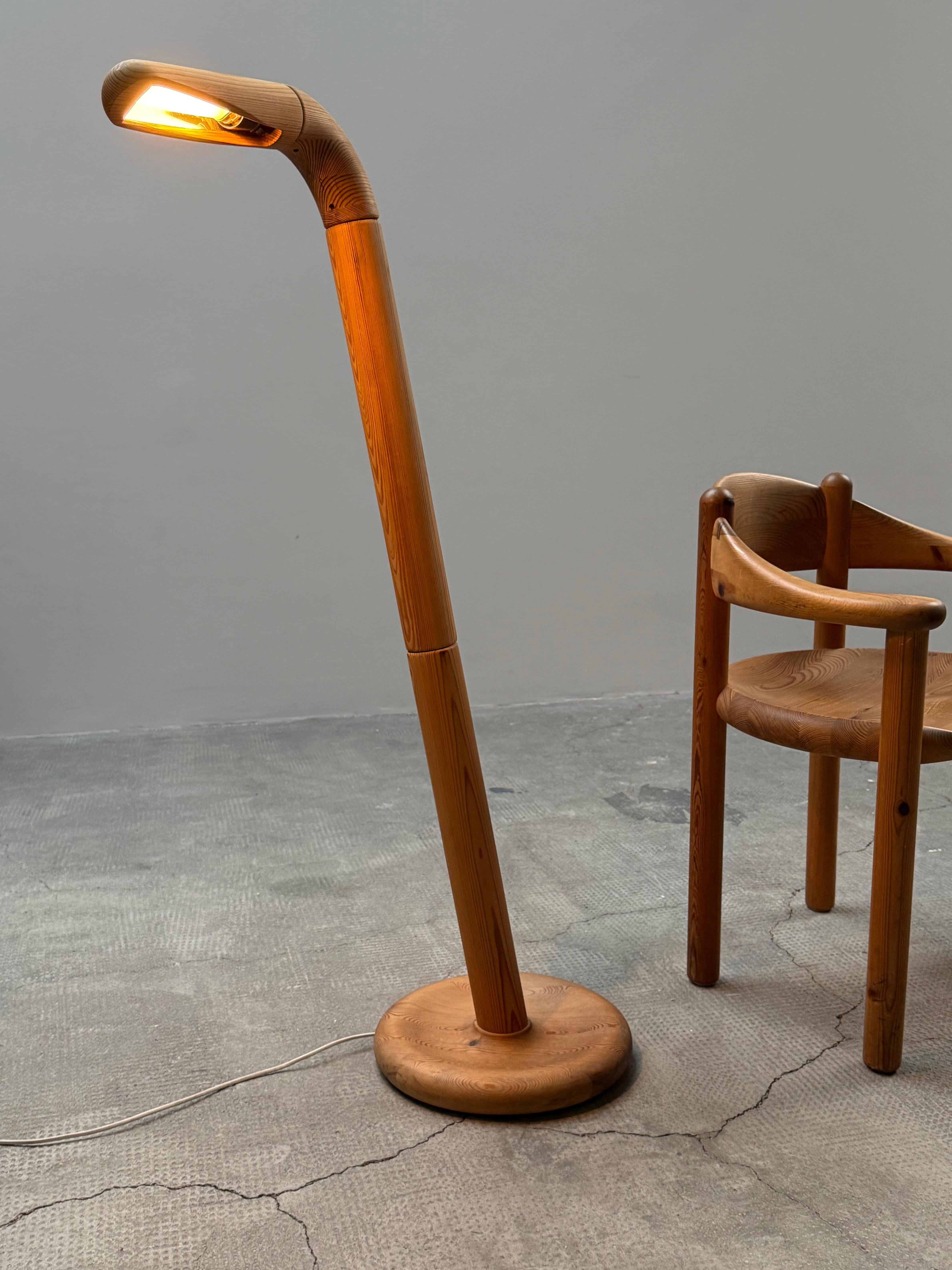 Danish SCANDINAVIAN FLOOR LAMP SOLID PINE WOOD IN THE STYLE OF RAINER DAUMILLER 1970s For Sale