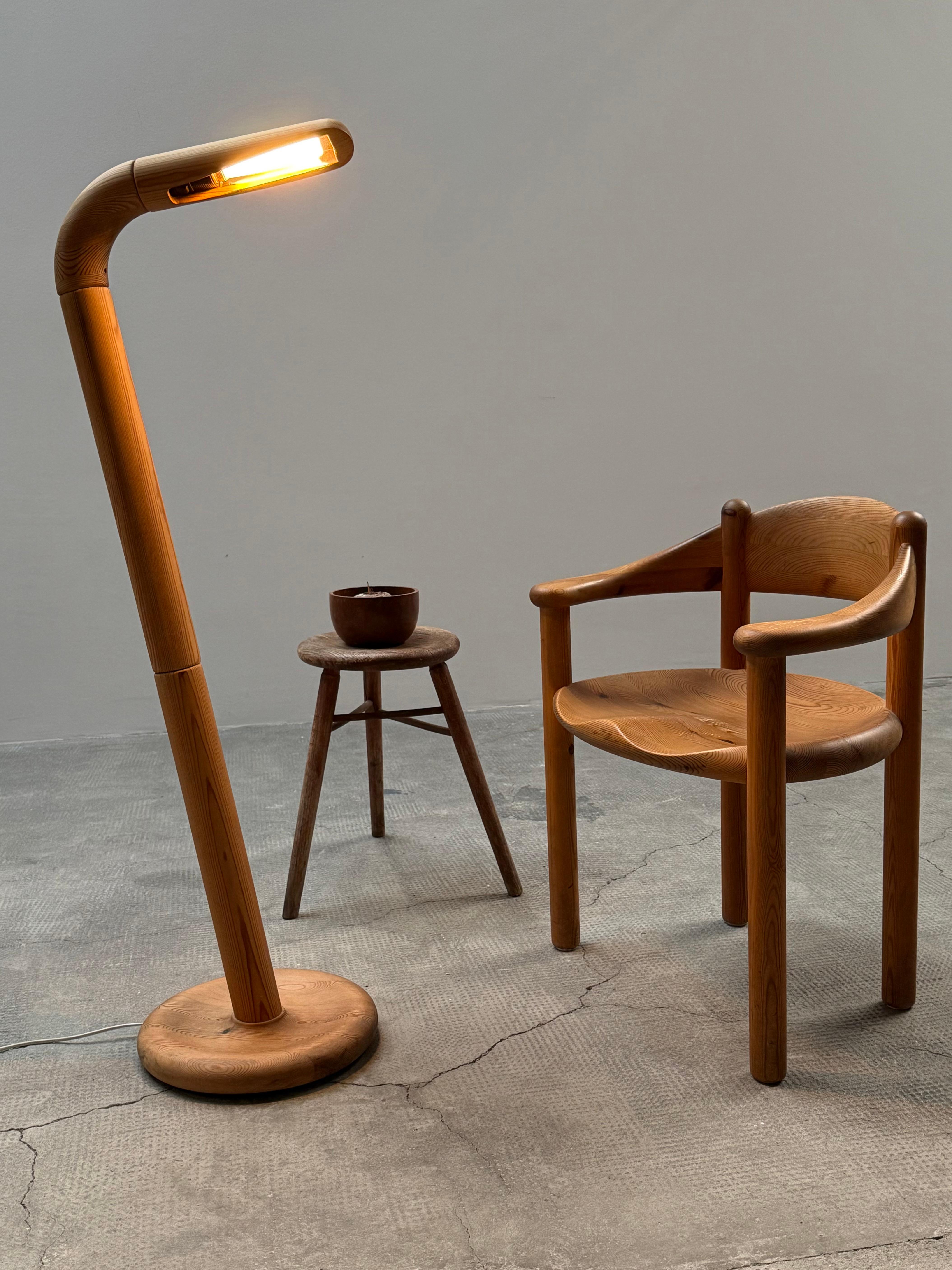 Late 20th Century SCANDINAVIAN FLOOR LAMP SOLID PINE WOOD IN THE STYLE OF RAINER DAUMILLER 1970s For Sale