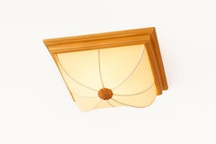 A Pair Of Scandinavian Flush Mount Ceiling Lamp in Pine and Fabric, 1960s