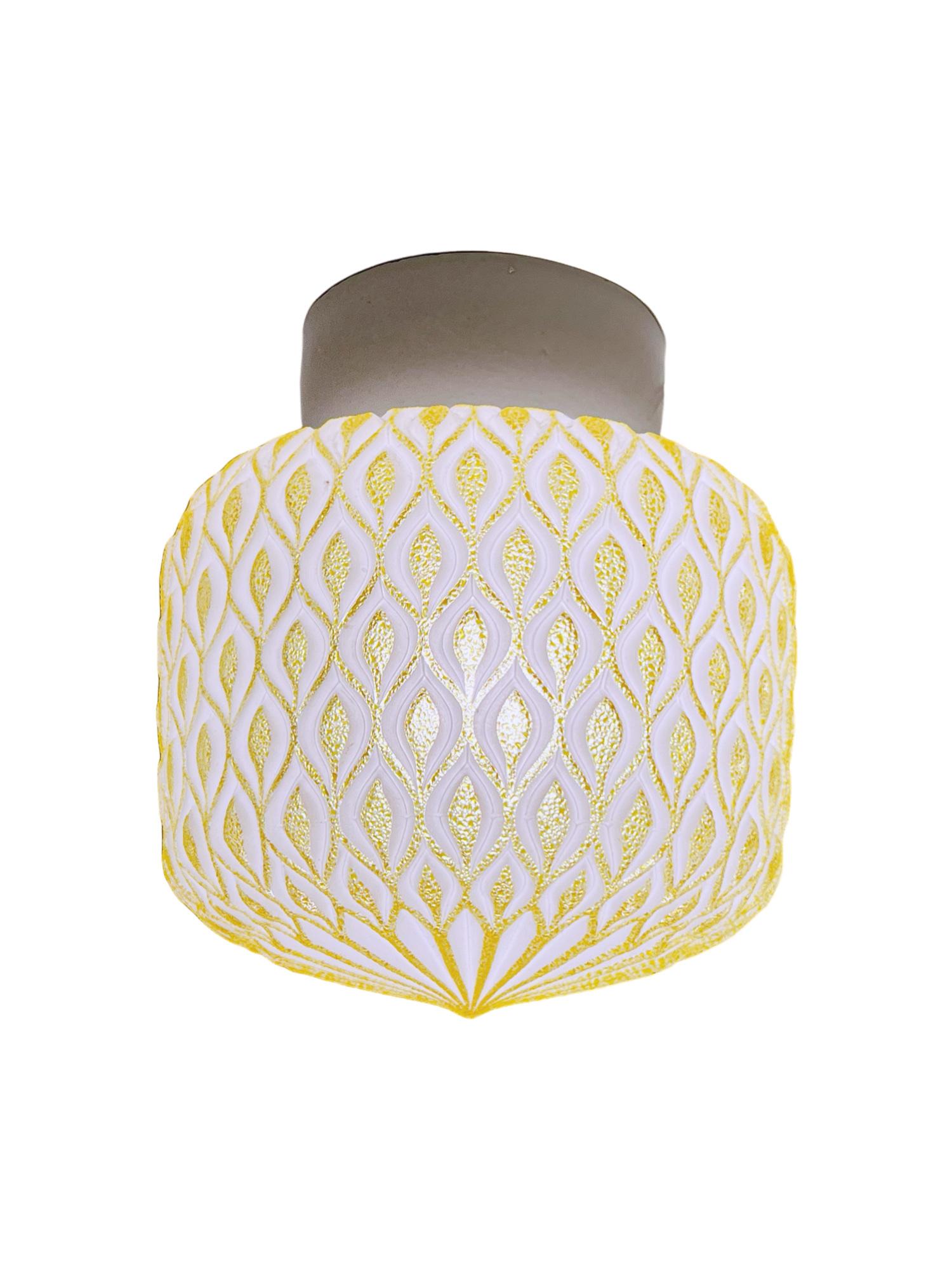 Scandinavian Flush Mount Ceiling Lamp, Yellow and White Glass, c.1950s. For Sale 4