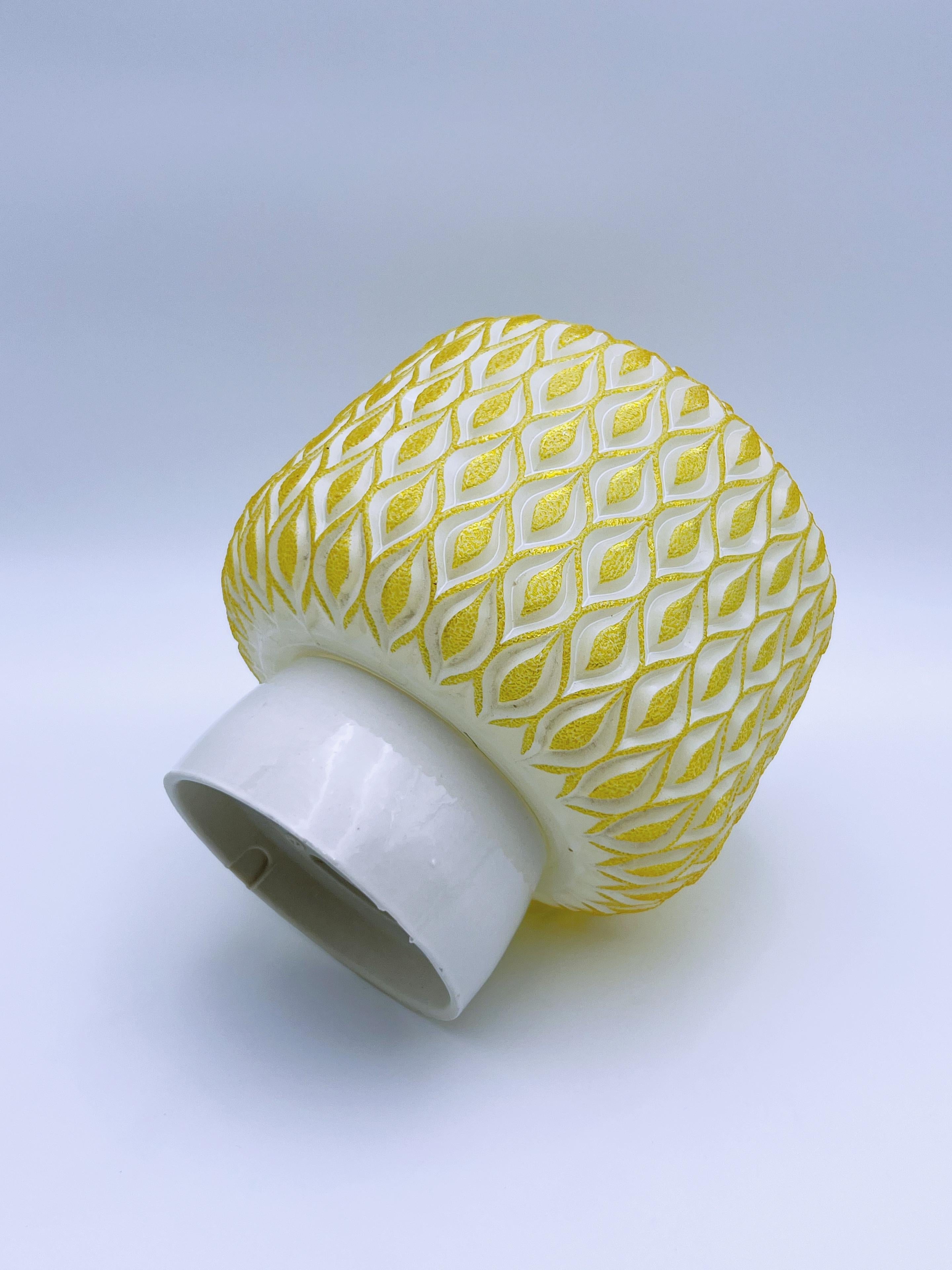 Scandinavian Flush Mount Ceiling Lamp, Yellow and White Glass, c.1950s. For Sale 3