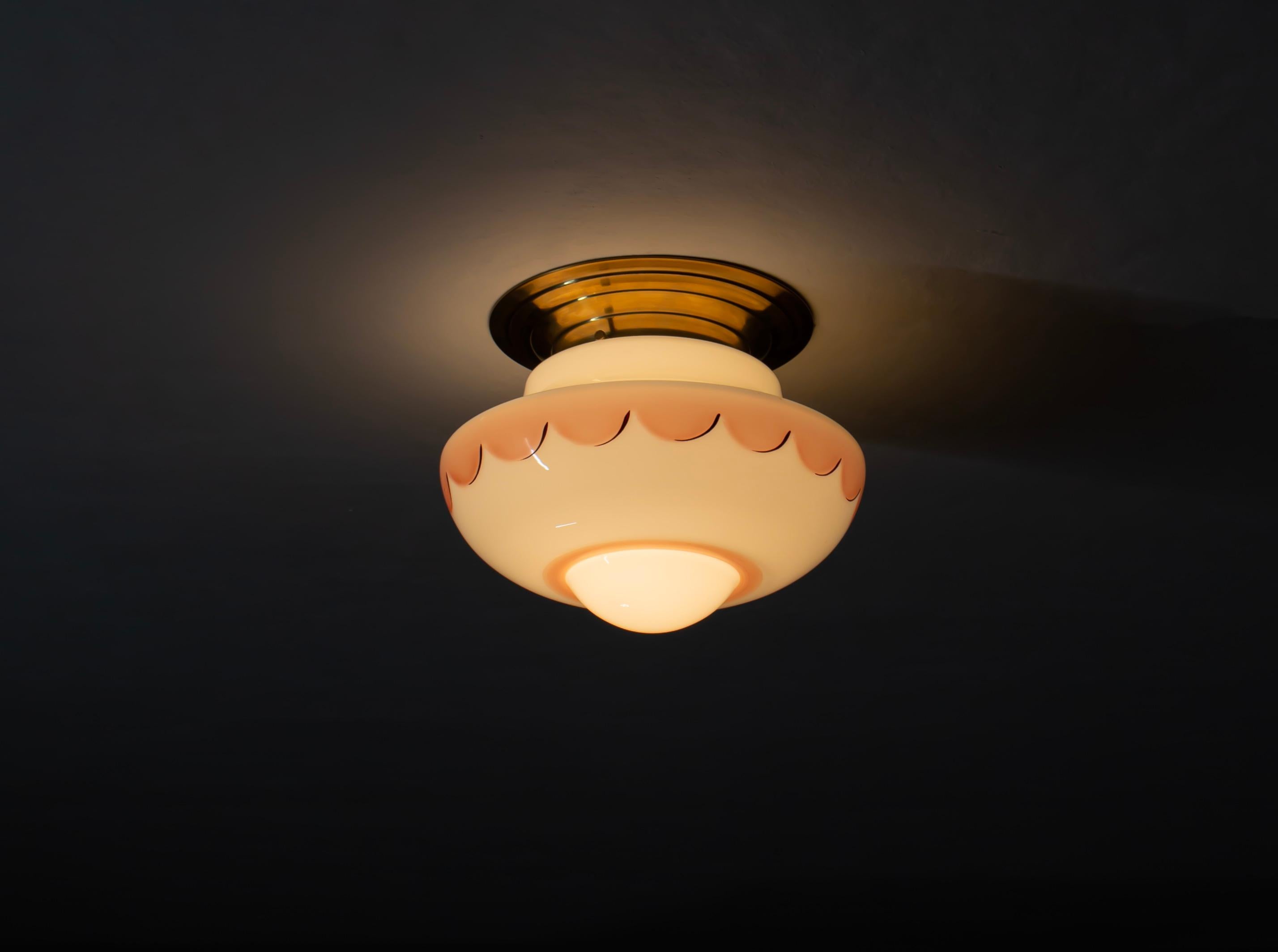 Brass Scandinavian Flush Mount Ceiling Light, 1950s