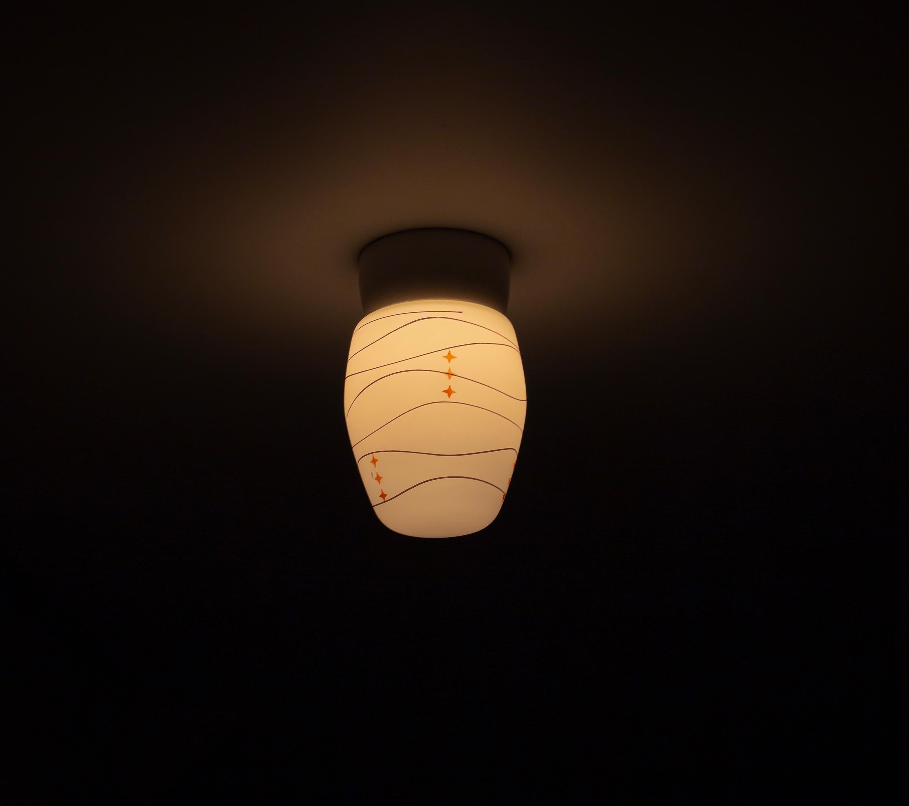 Porcelain Scandinavian Flush Mount Ceiling Light, 1950s For Sale
