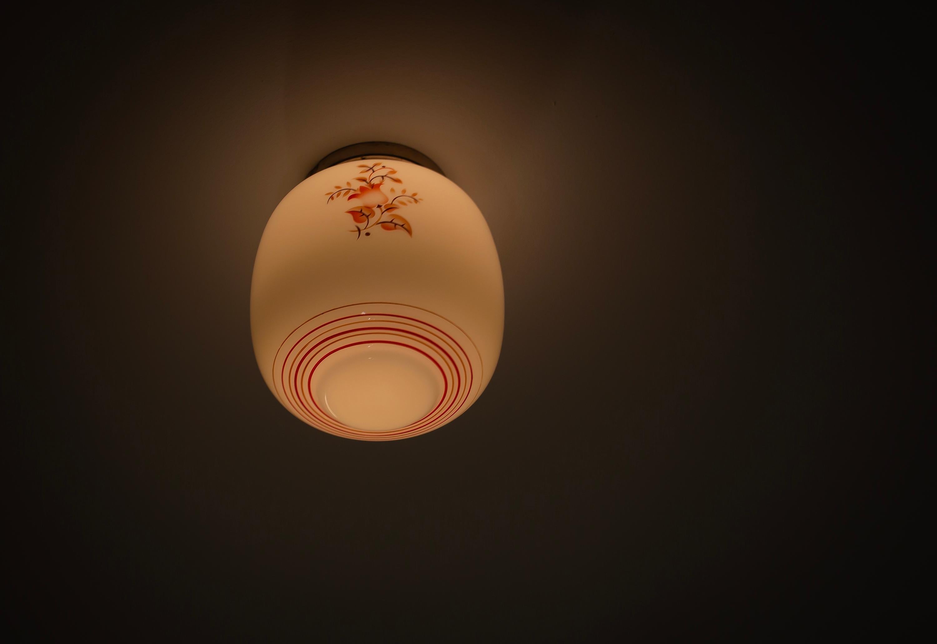 Opaline Glass Scandinavian Flush Mount Ceiling Light, 1950s For Sale