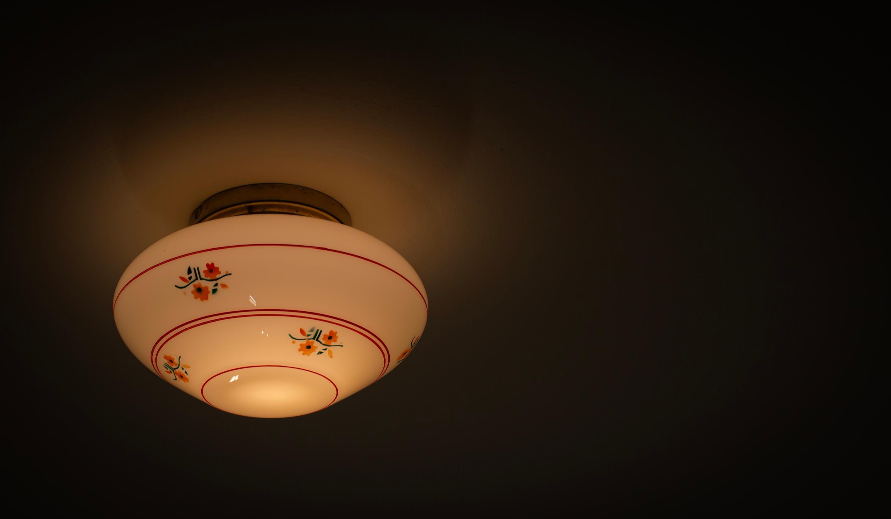 Opaline Glass Scandinavian Flush Mount Ceiling Light, 1950s