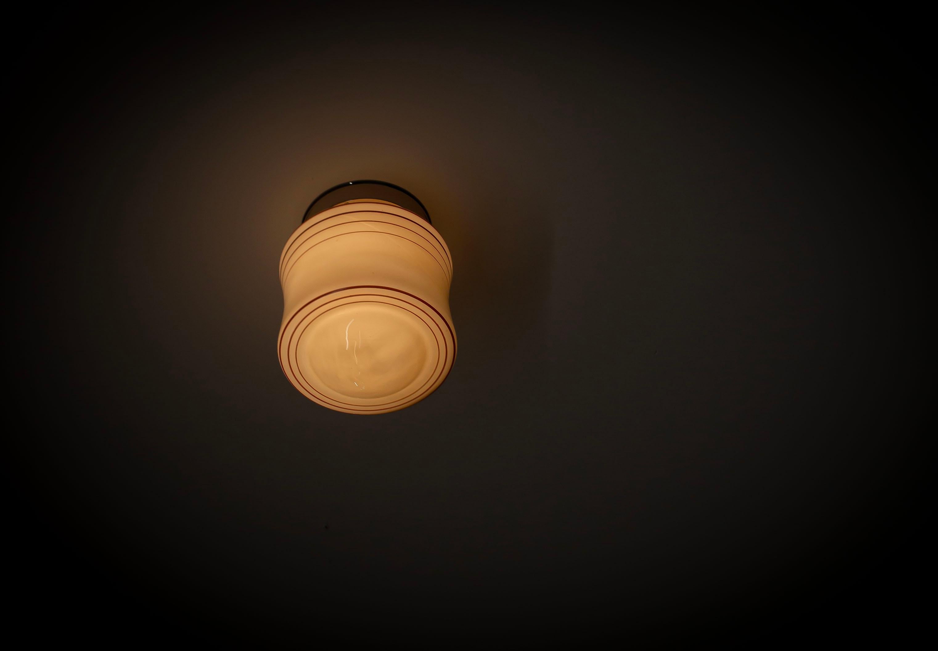 Opaline Glass Scandinavian Flush Mount Ceiling Light, 1950s For Sale