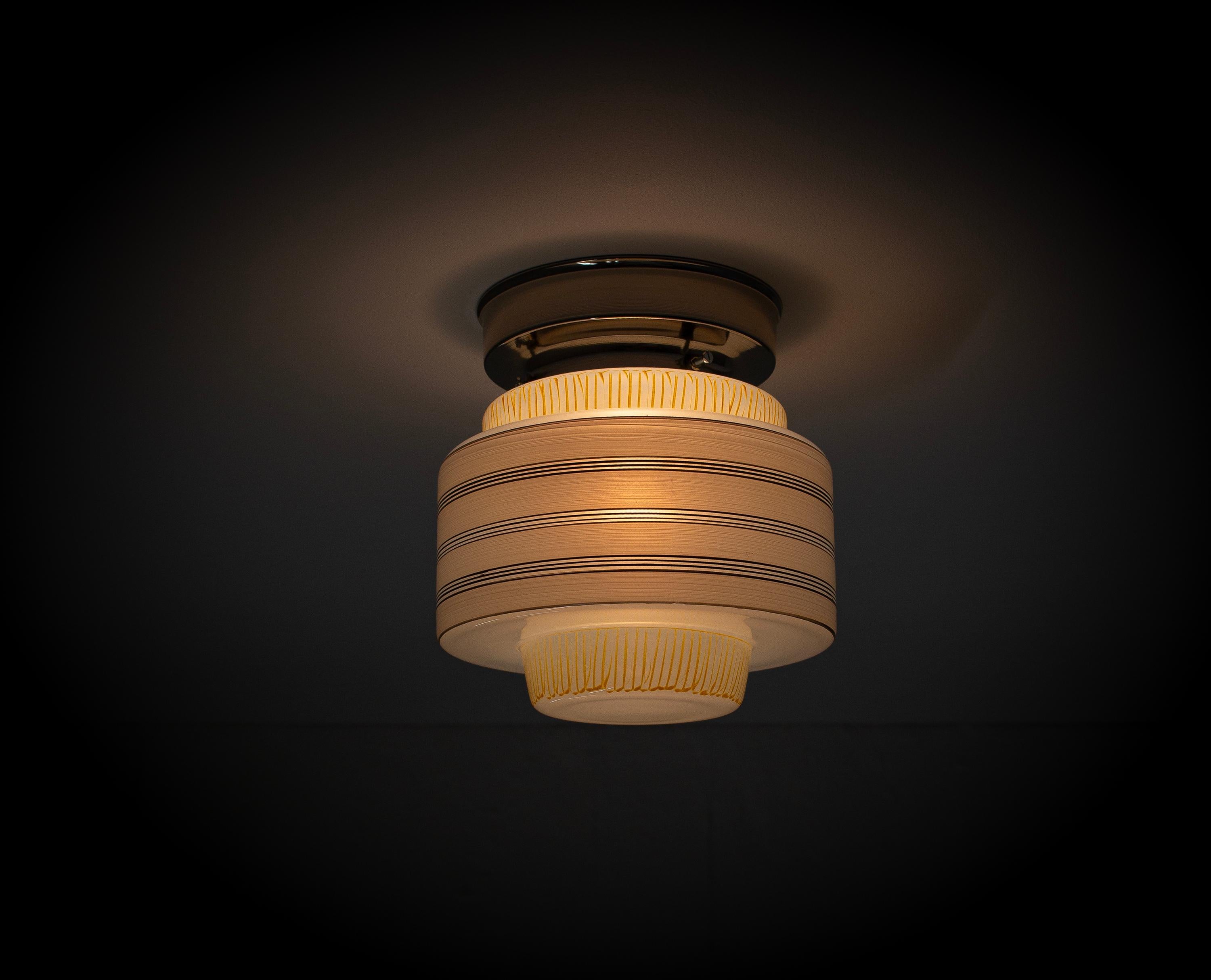 Opaline Glass Scandinavian Flush Mount Ceiling Light, 1950s For Sale
