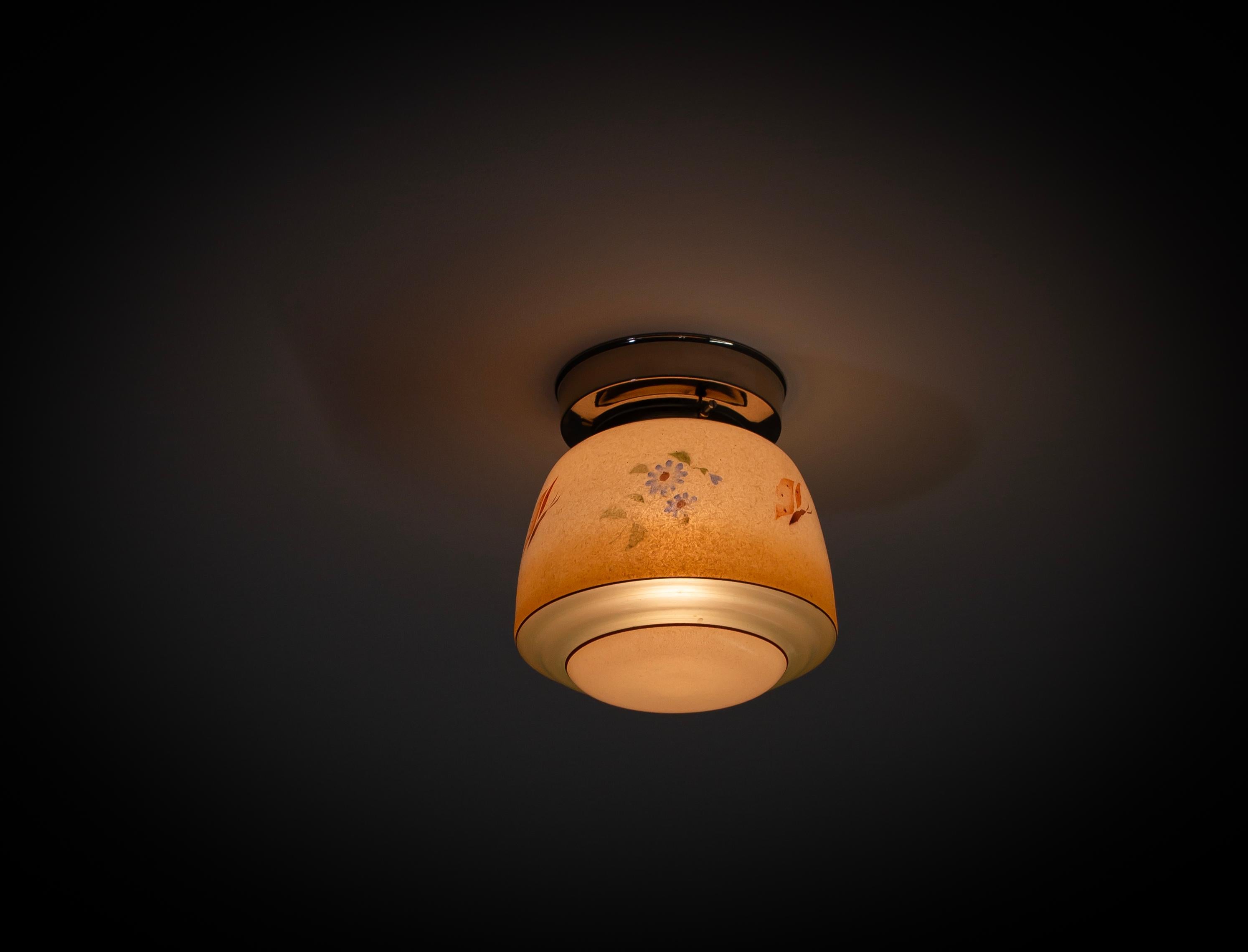 Art Glass Scandinavian Flush Mount Ceiling Light, 1950s For Sale