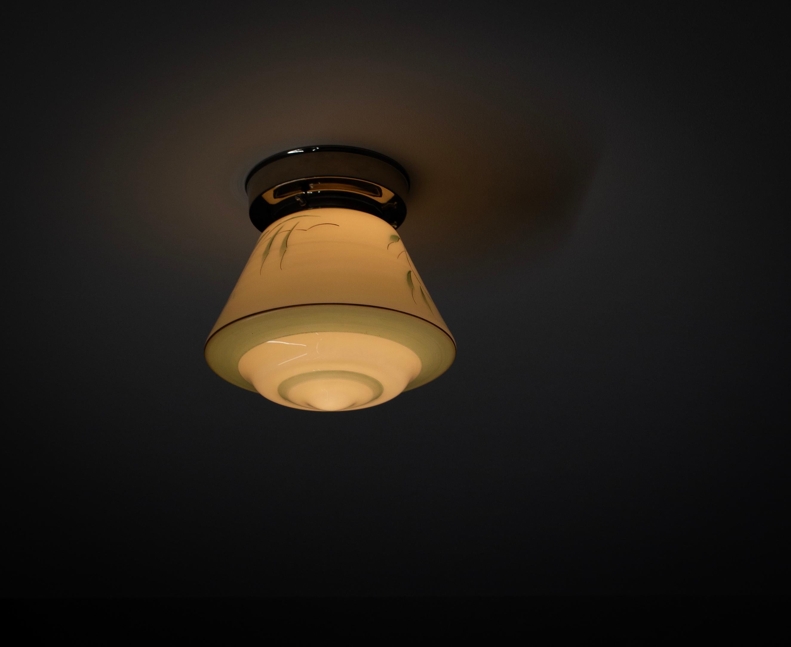 Opaline Glass Scandinavian Flush Mount Ceiling Light, 1950s, UL-ready For Sale